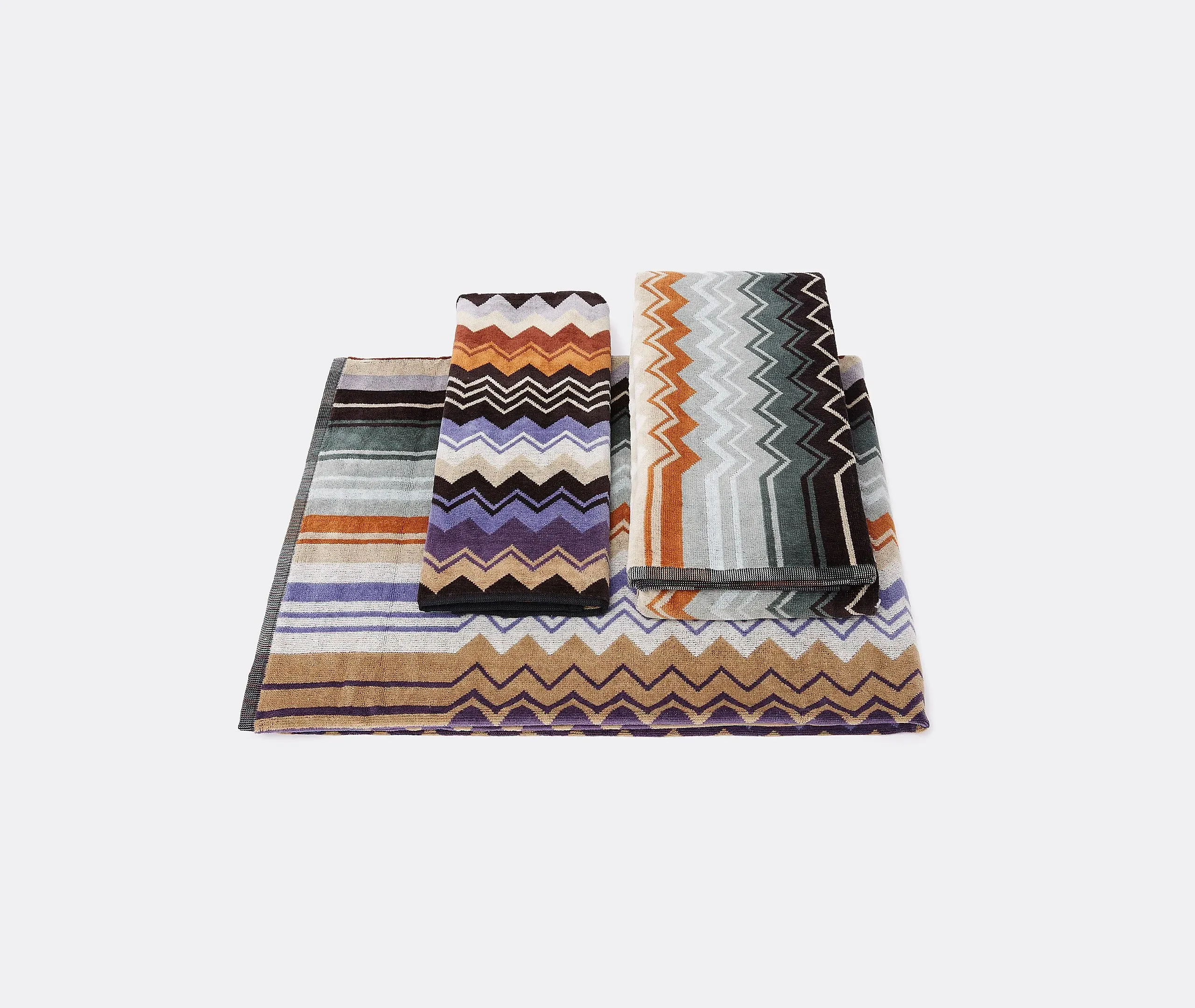 5-Piece Towel Set with Zigzag - Green, Cotton