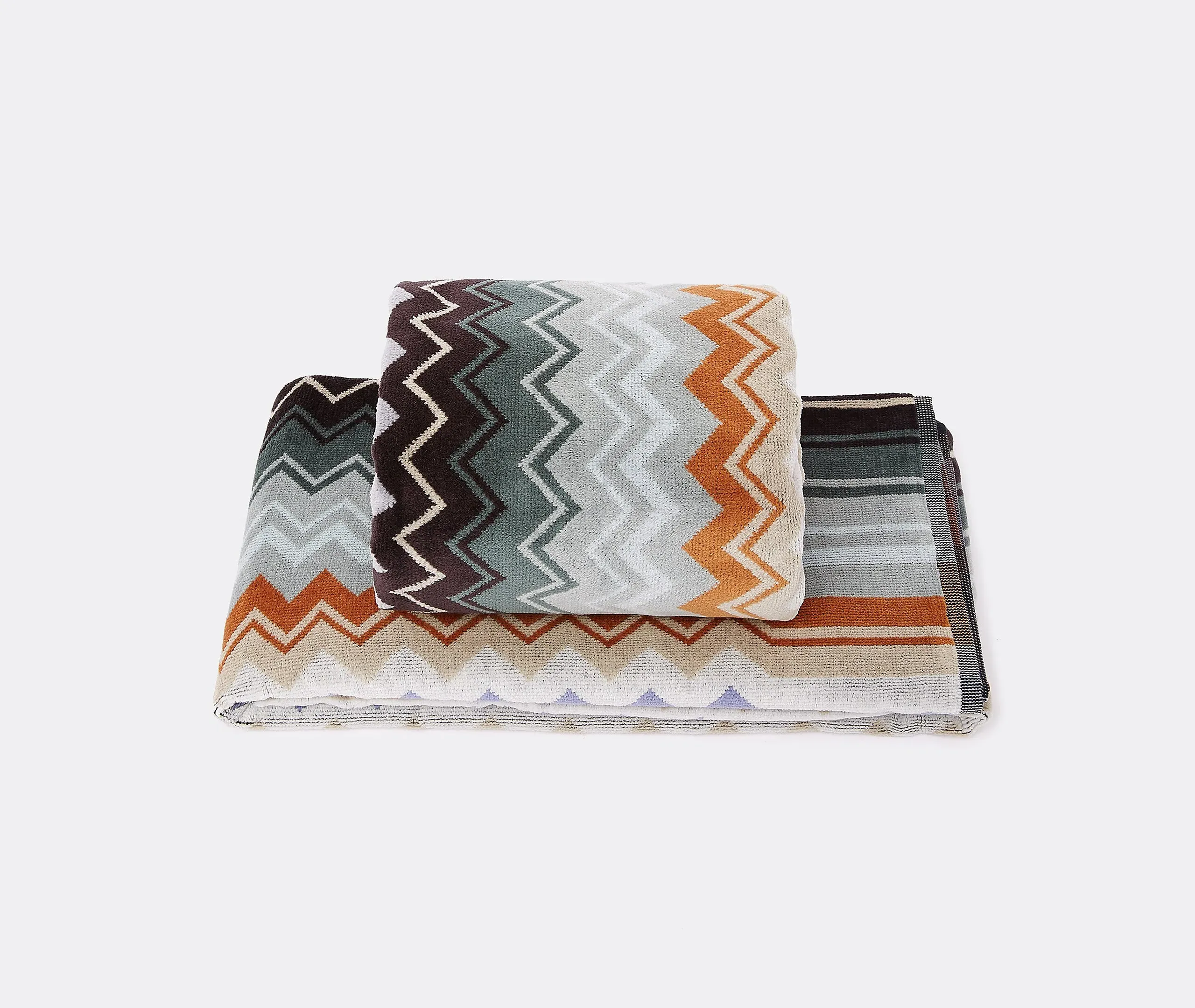5-Piece Towel Set with Zigzag - Green, Cotton