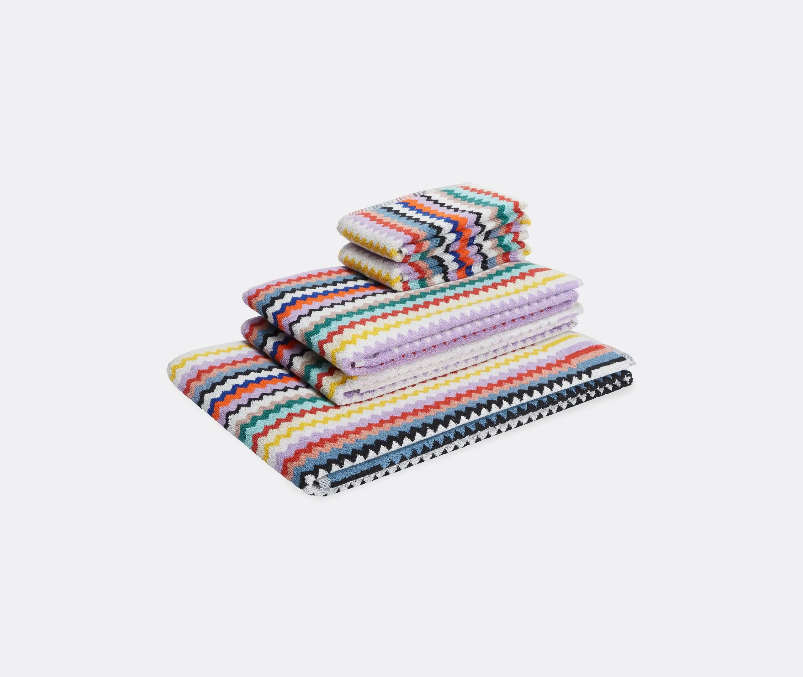 5-Piece Towel Set with Zigzag - Multicolor, Terry