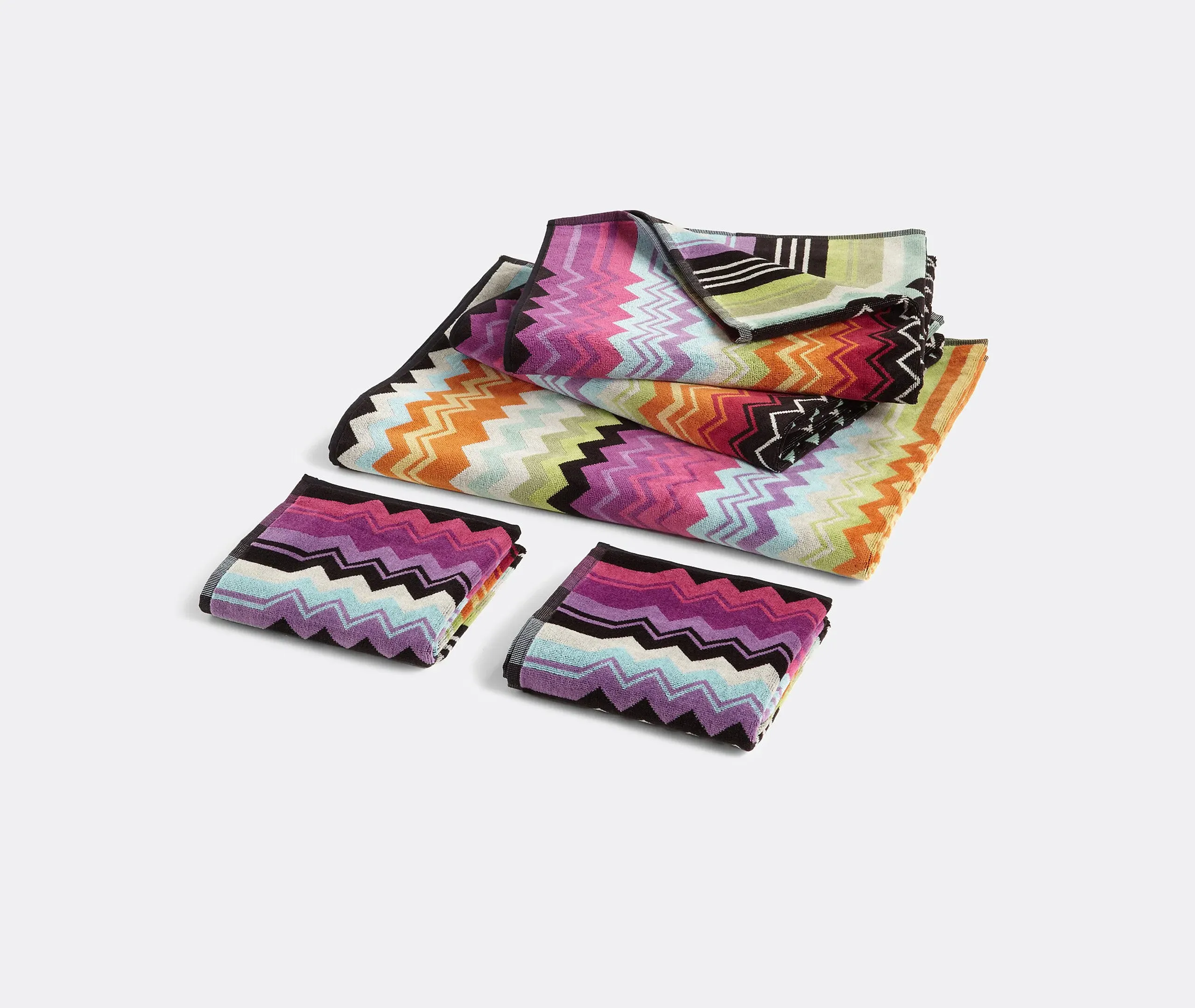 5-Piece Towel Set with Zigzag - Orange, Cotton