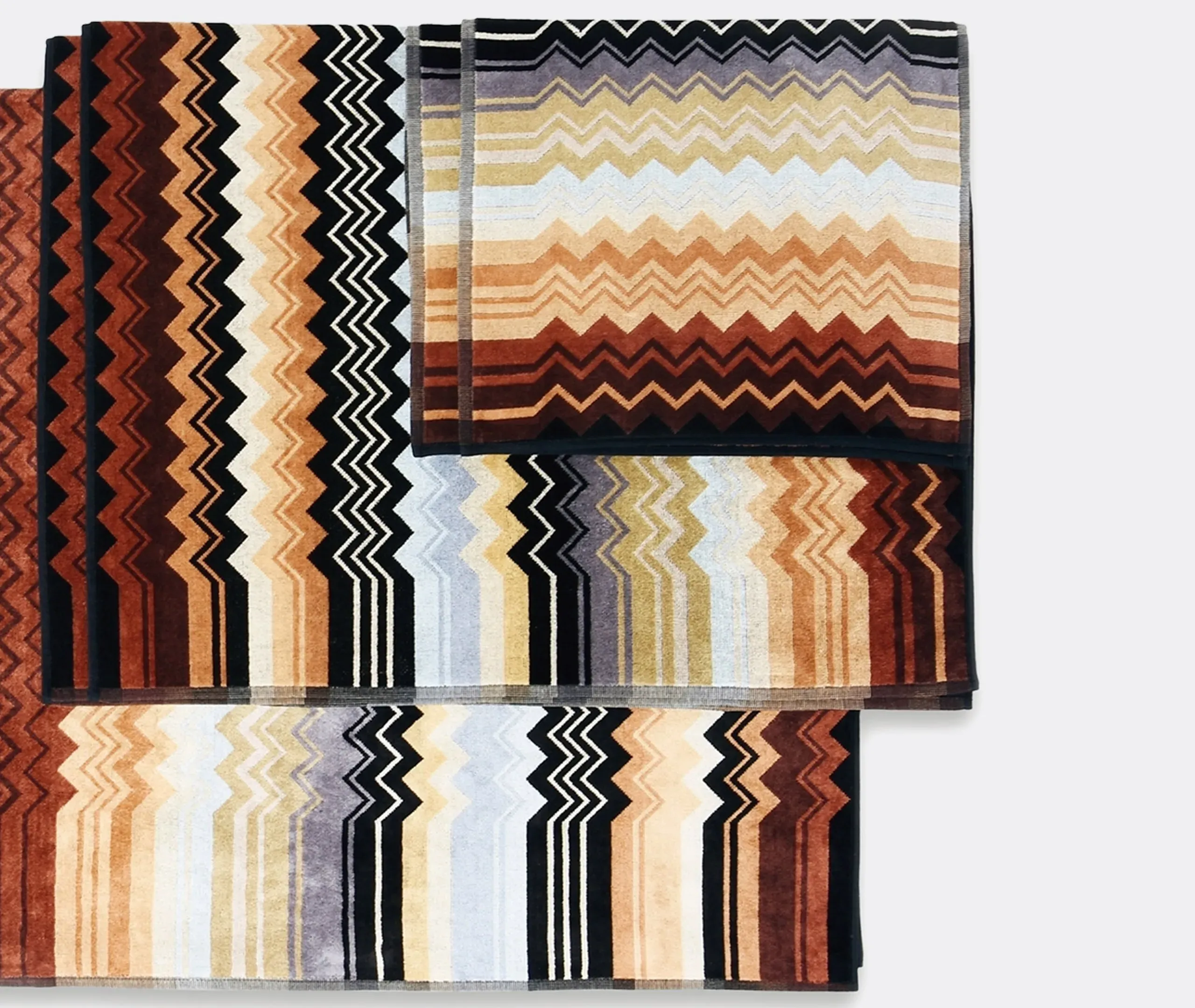 5-Piece Towel Set with Zigzag Print - Black, Cotton
