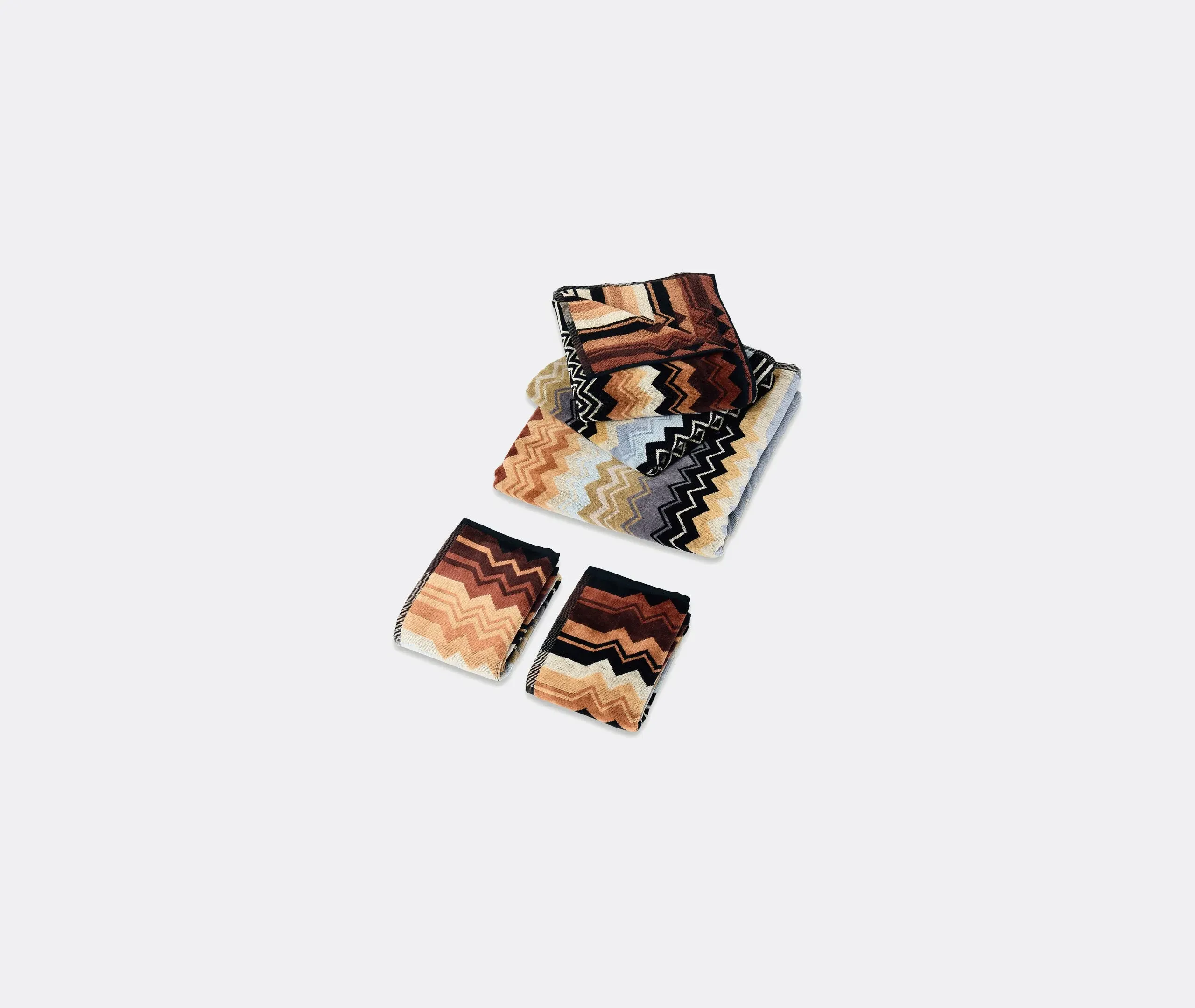 5-Piece Towel Set with Zigzag Print - Black, Cotton