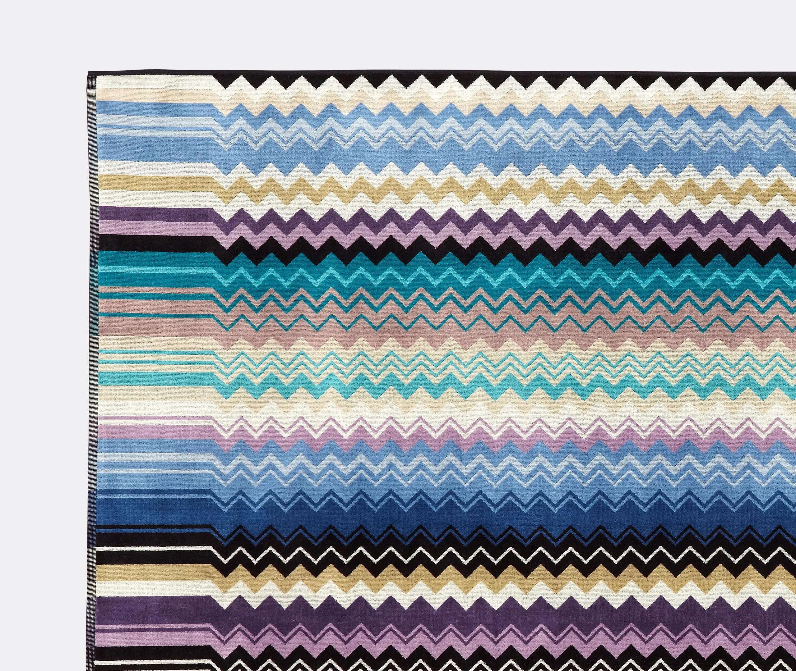 Bath Towel with Zigzag Pattern - Blue, Cotton