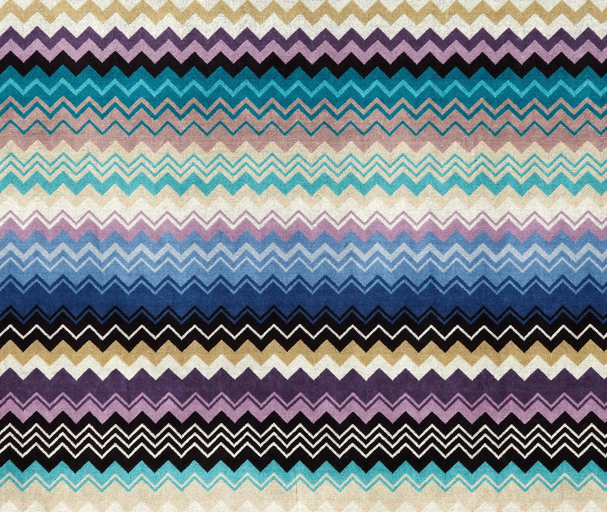 Bath Towel with Zigzag Pattern - Blue, Cotton