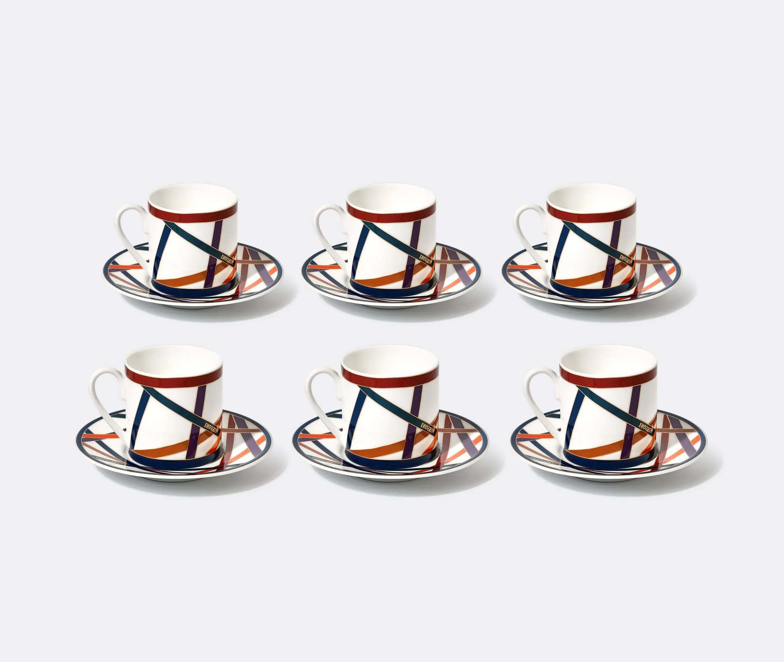 Coffee Cup & Saucer Set of 6 - Multicolor, Bone China image