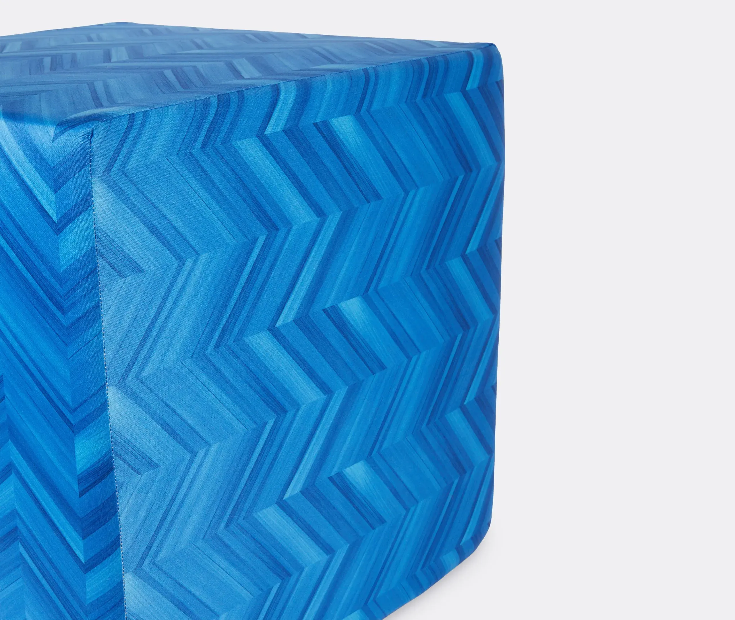 Cube Pouf with Chevron Pattern - Blue, Cotton