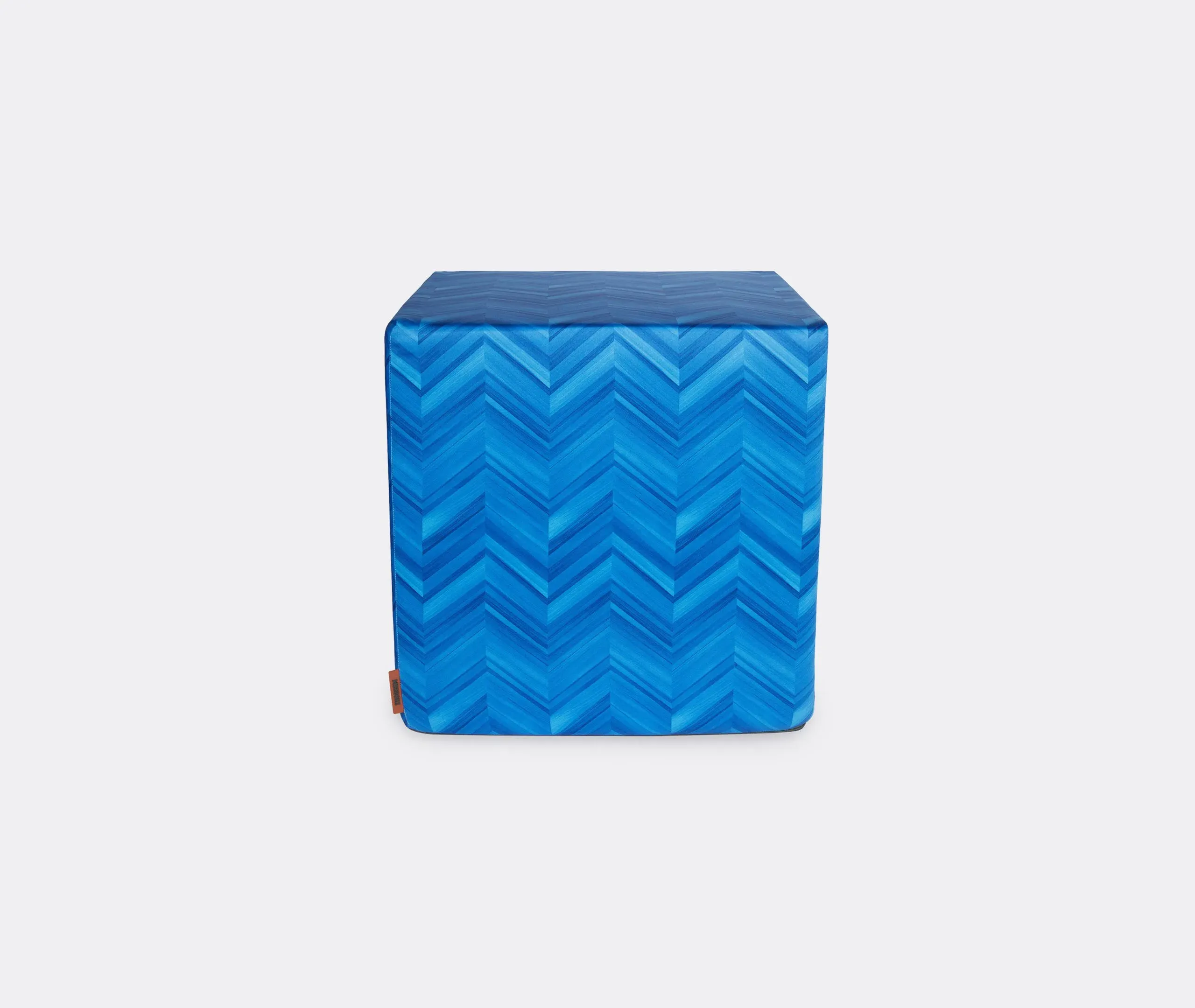 Cube Pouf with Chevron Pattern - Blue, Cotton