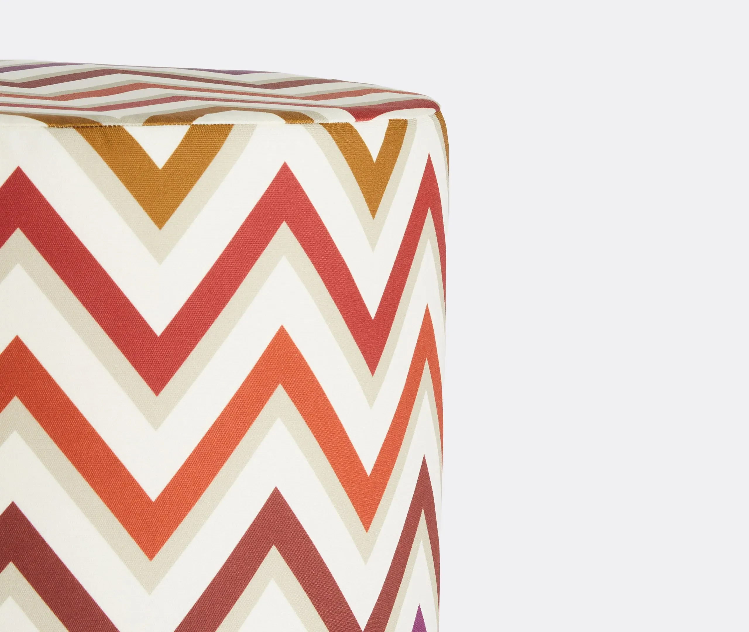 Cylindrical Pouf with Zigzag Pattern - Multicolor