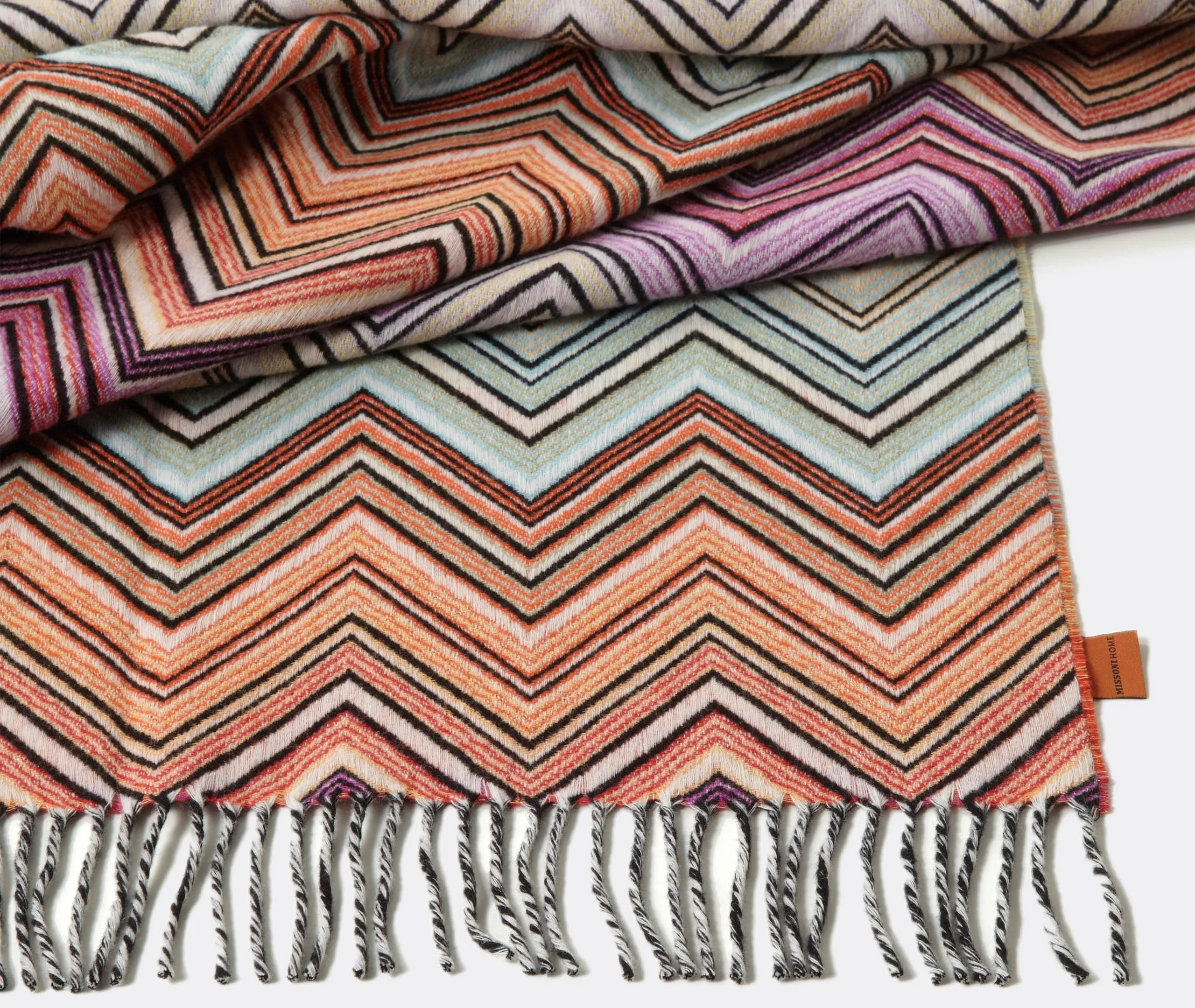 Fringed Throw Blanket - Orange, Wool Cashmere