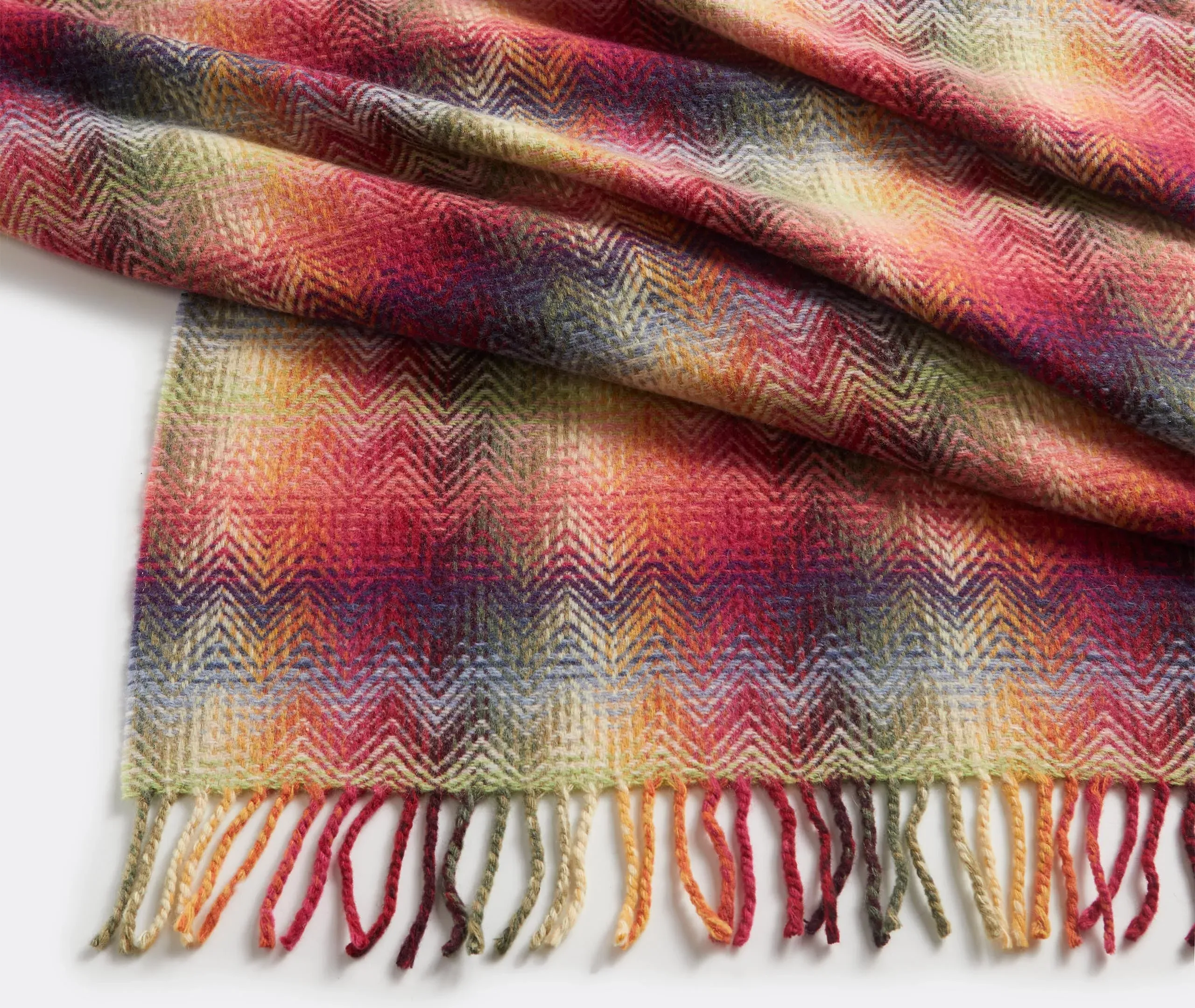 Fringed Throw Blanket - Red, Wool