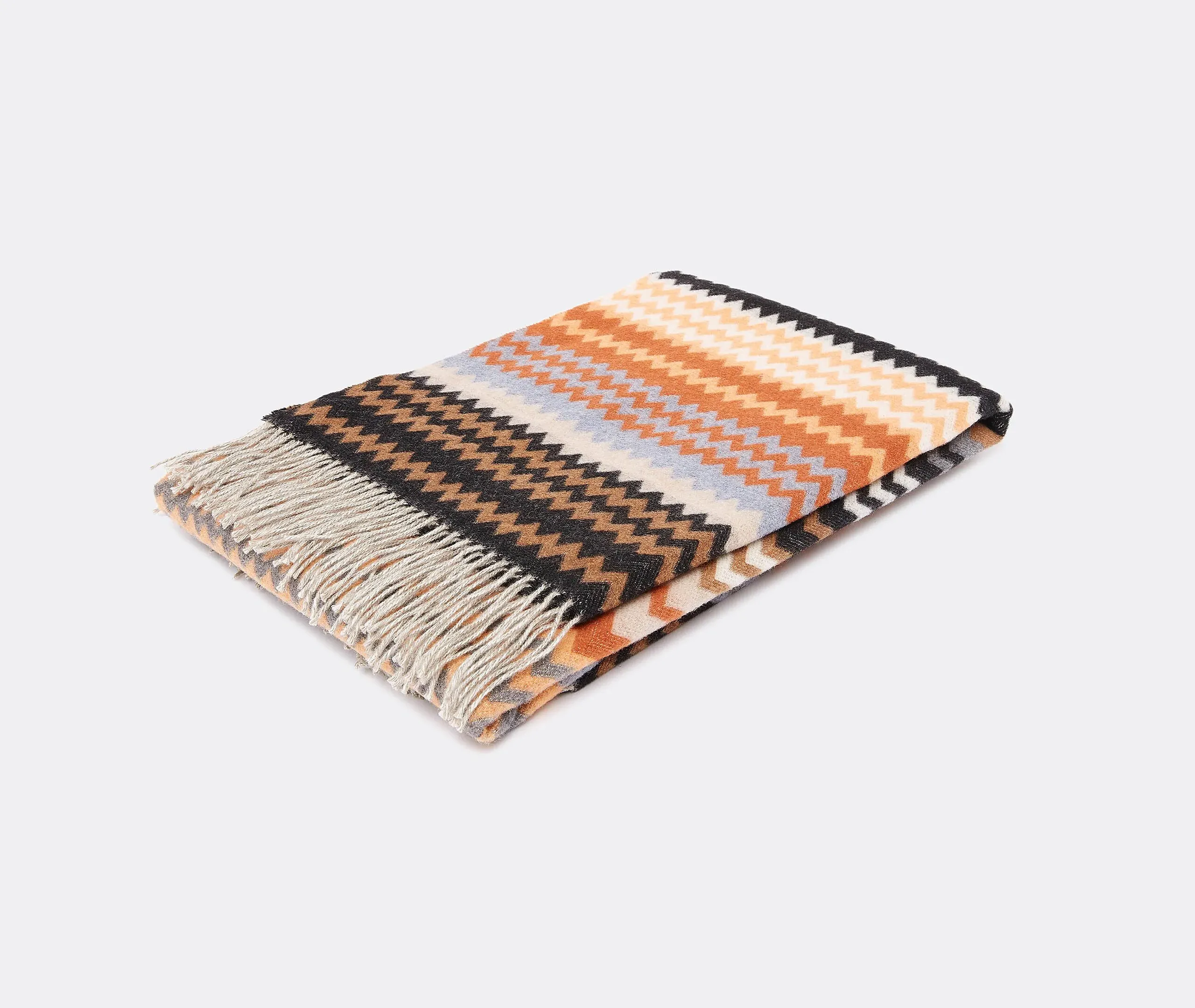 Humbert Throw with Zigzag Pattern - Black, Wool