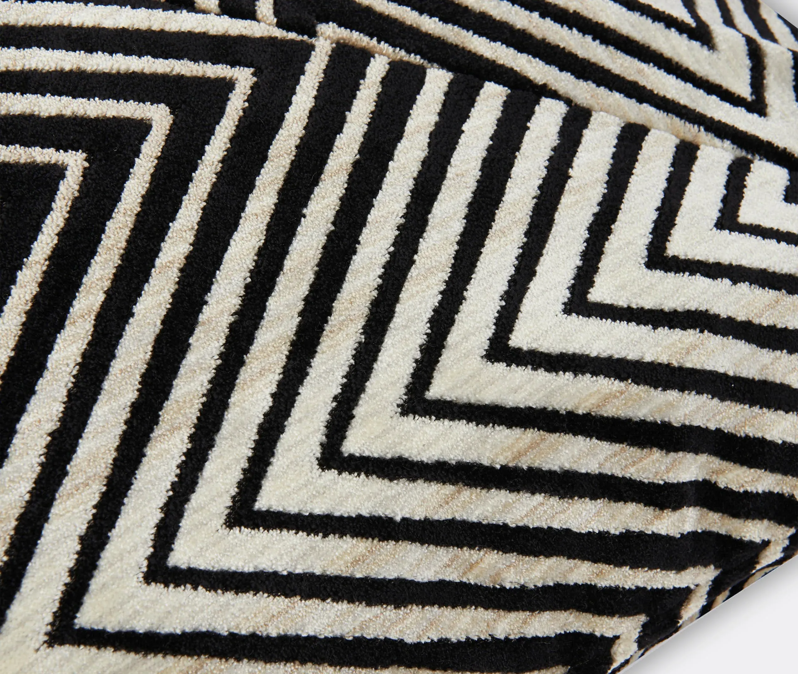 Large Square Cushion with Zigzag Print - Black