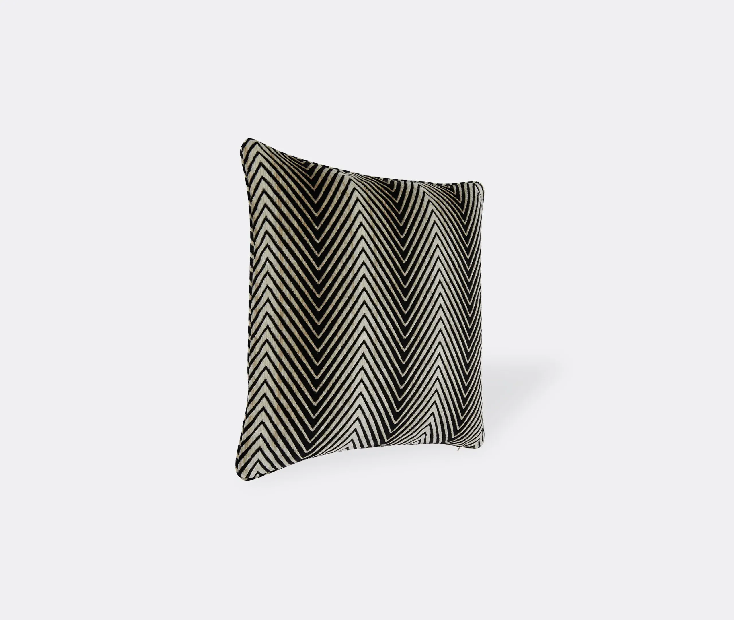 Large Square Cushion with Zigzag Print - Black