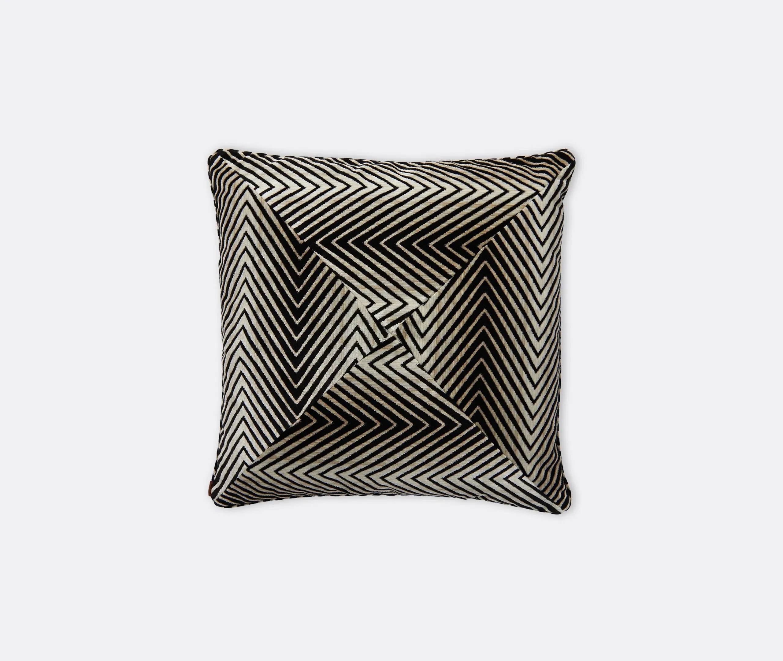Large Square Cushion with Zigzag Print - Black