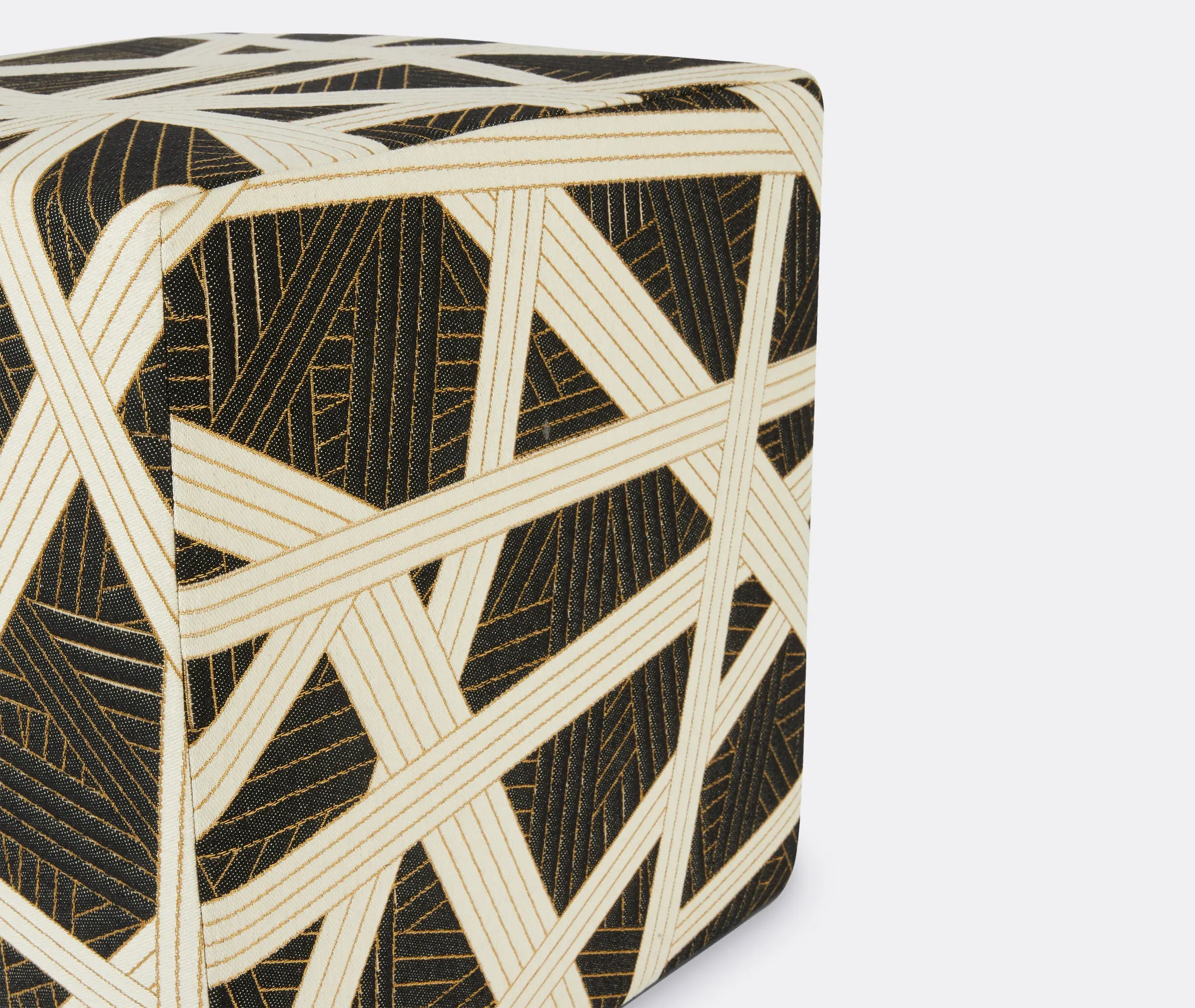 Square Pouf Cube with Gold Stitching - Black