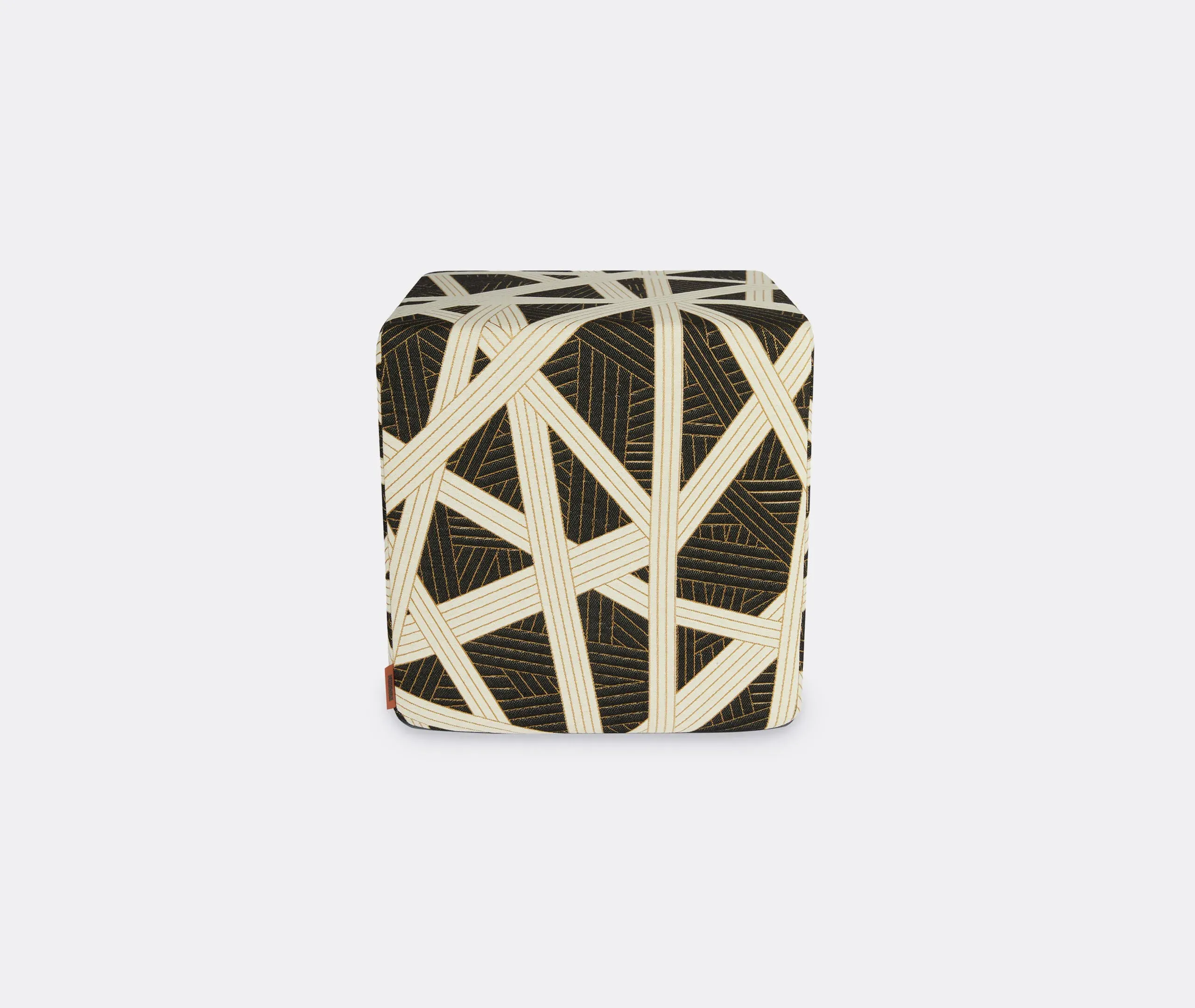 Square Pouf Cube with Gold Stitching - Black