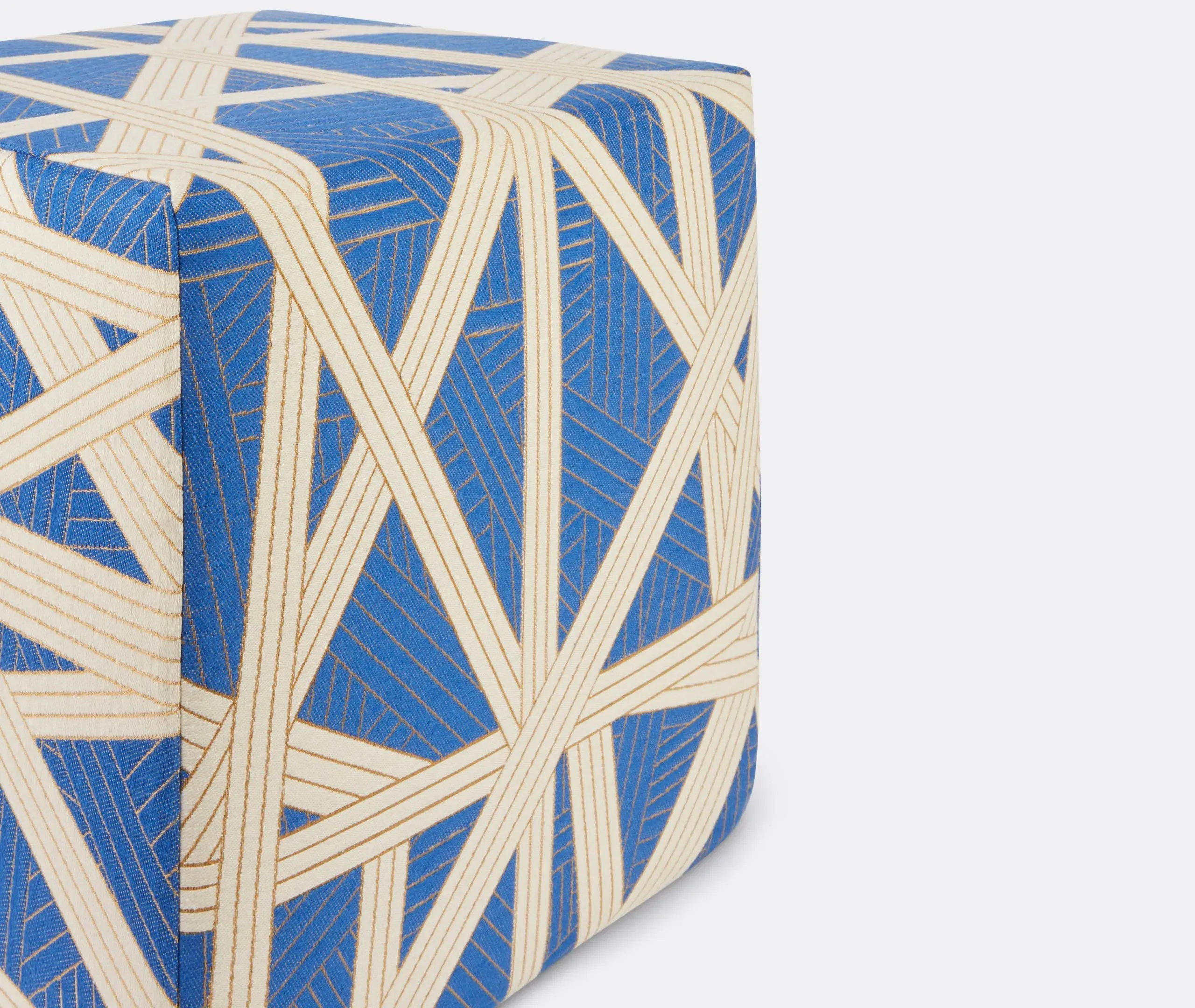 Square Pouf Cube with Gold Stitching - Blue