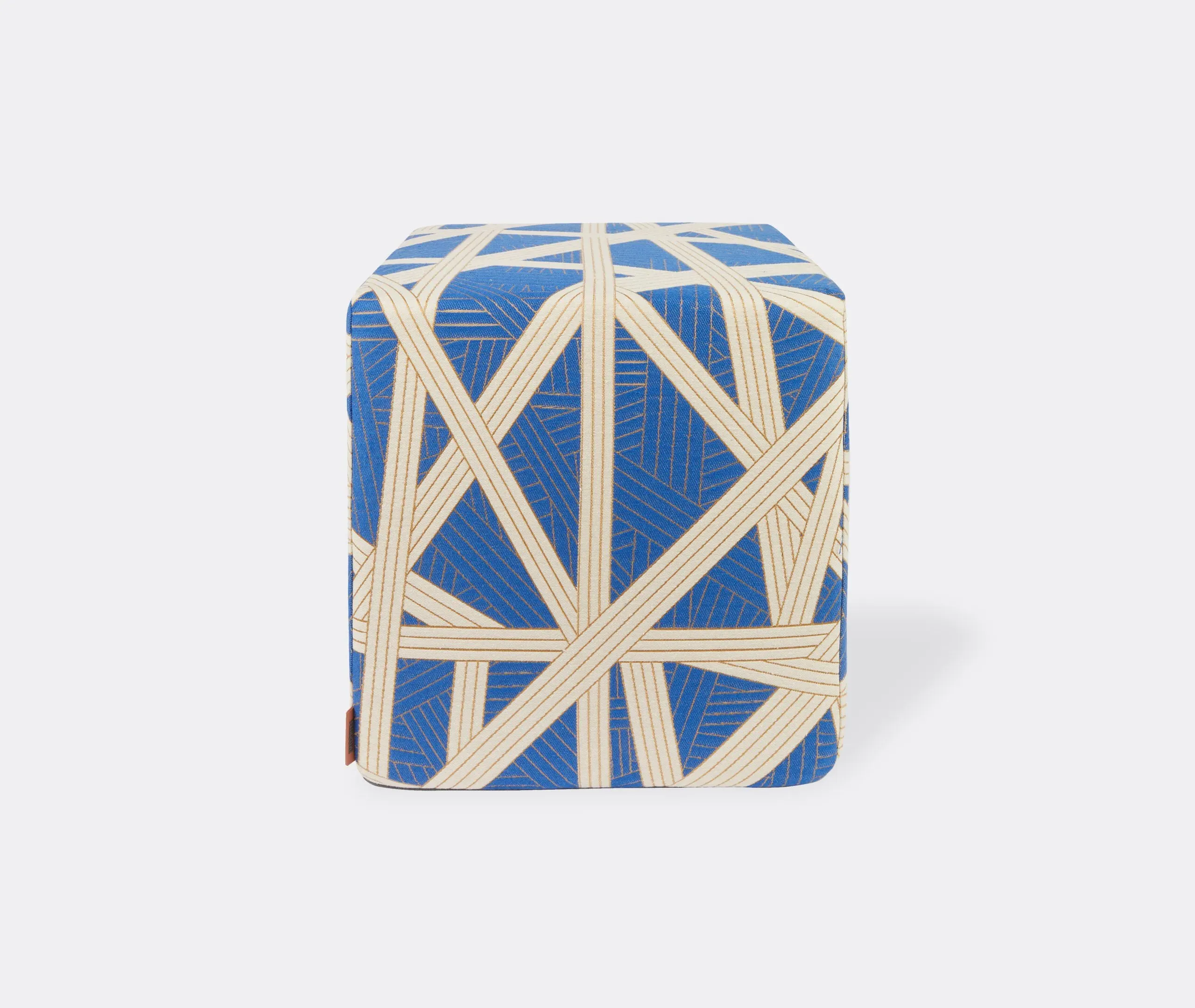 Square Pouf Cube with Gold Stitching - Blue