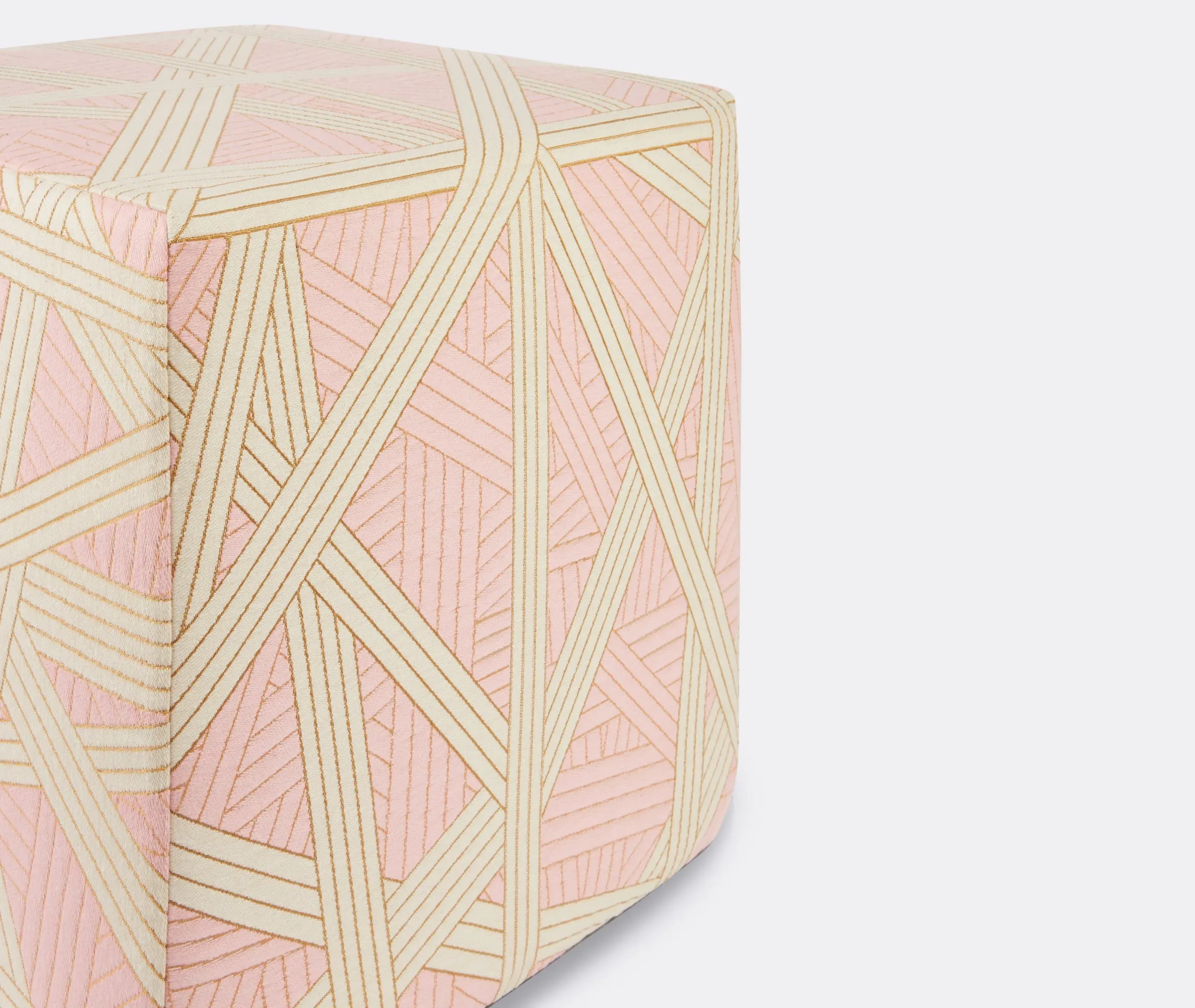 Square Pouf Cube with Gold Stitching - Pink