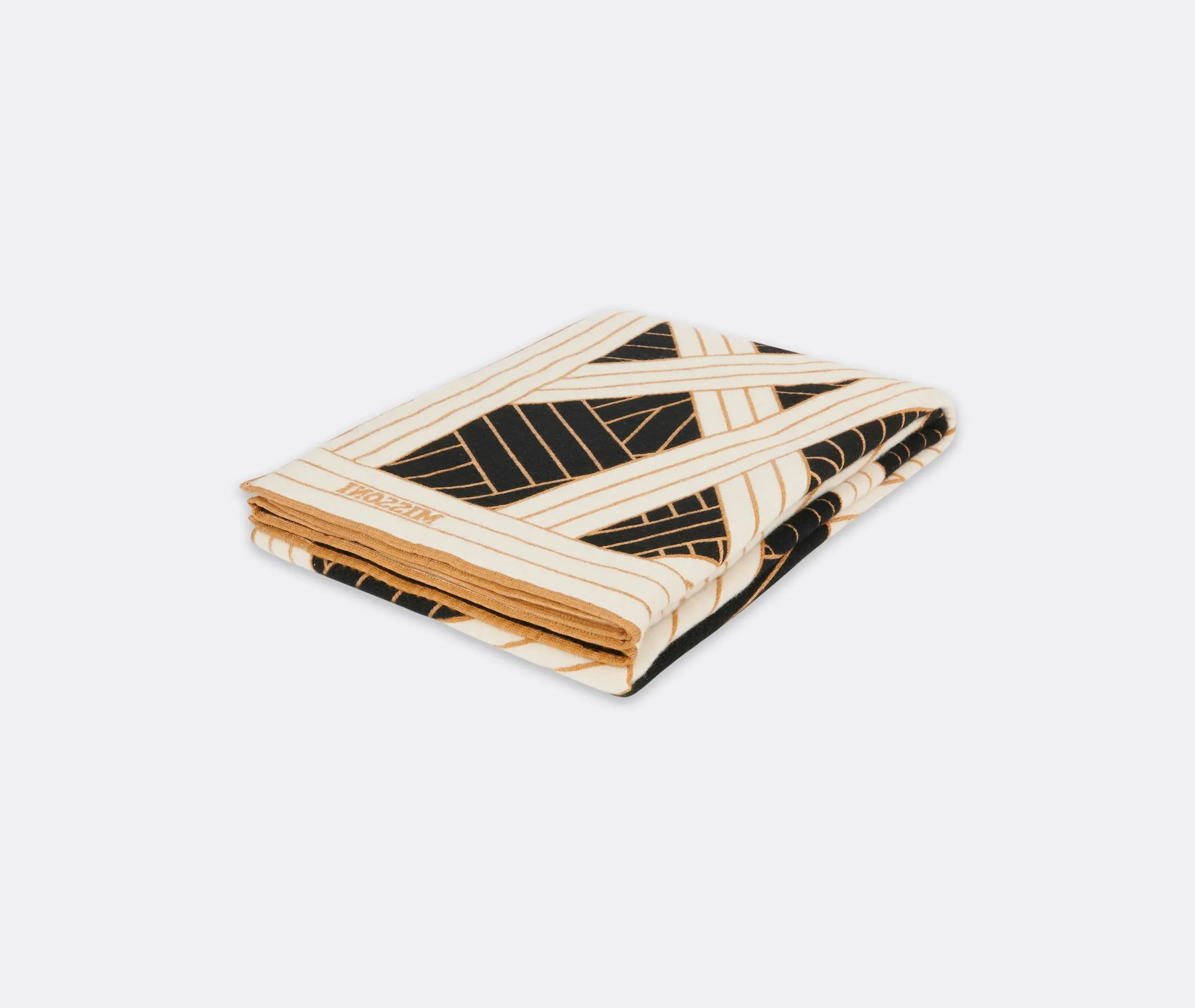 Striped Throw with Logo Trim - Black, Wool Blend