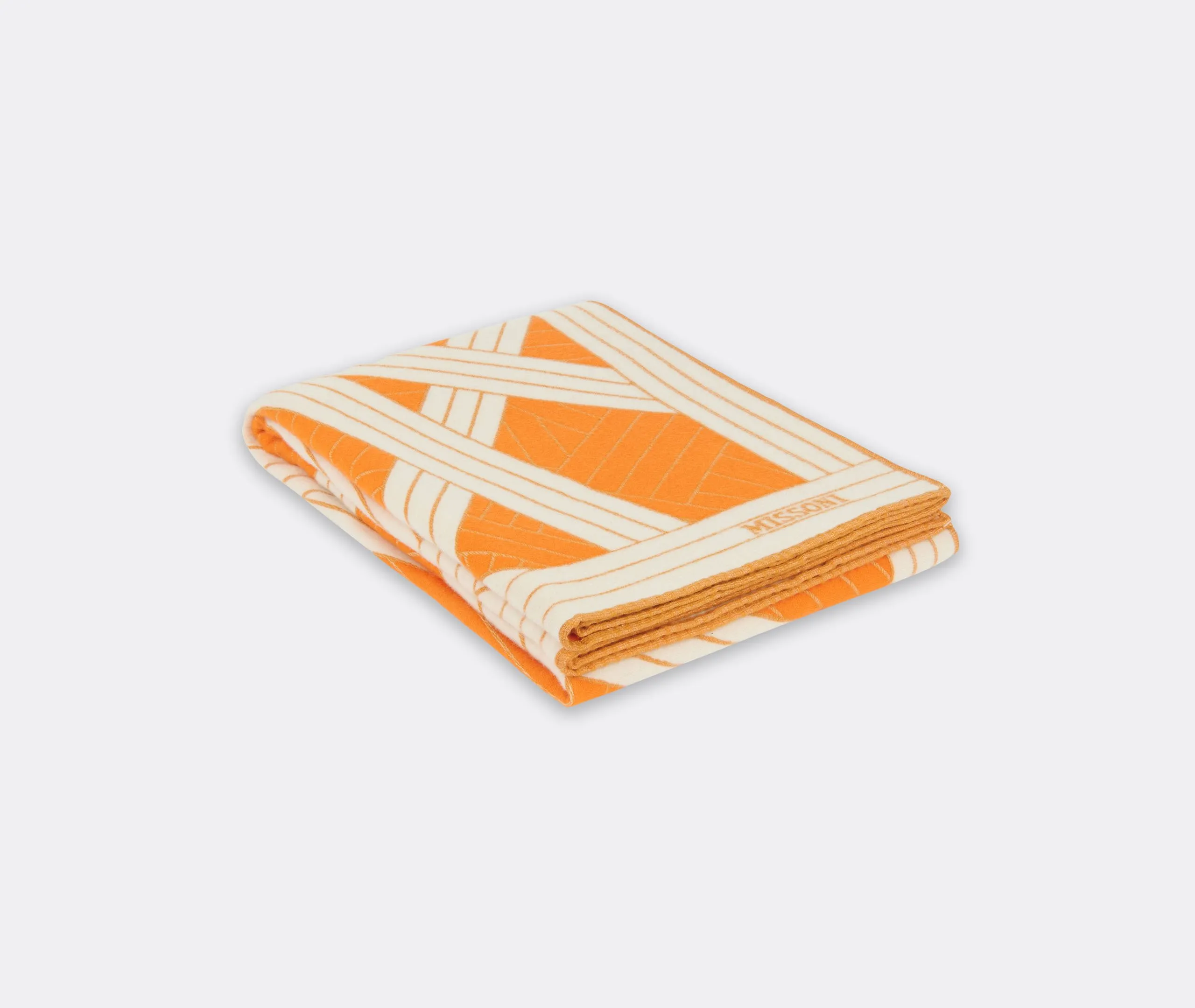 Striped Throw with Trim - Orange, Wool Blend