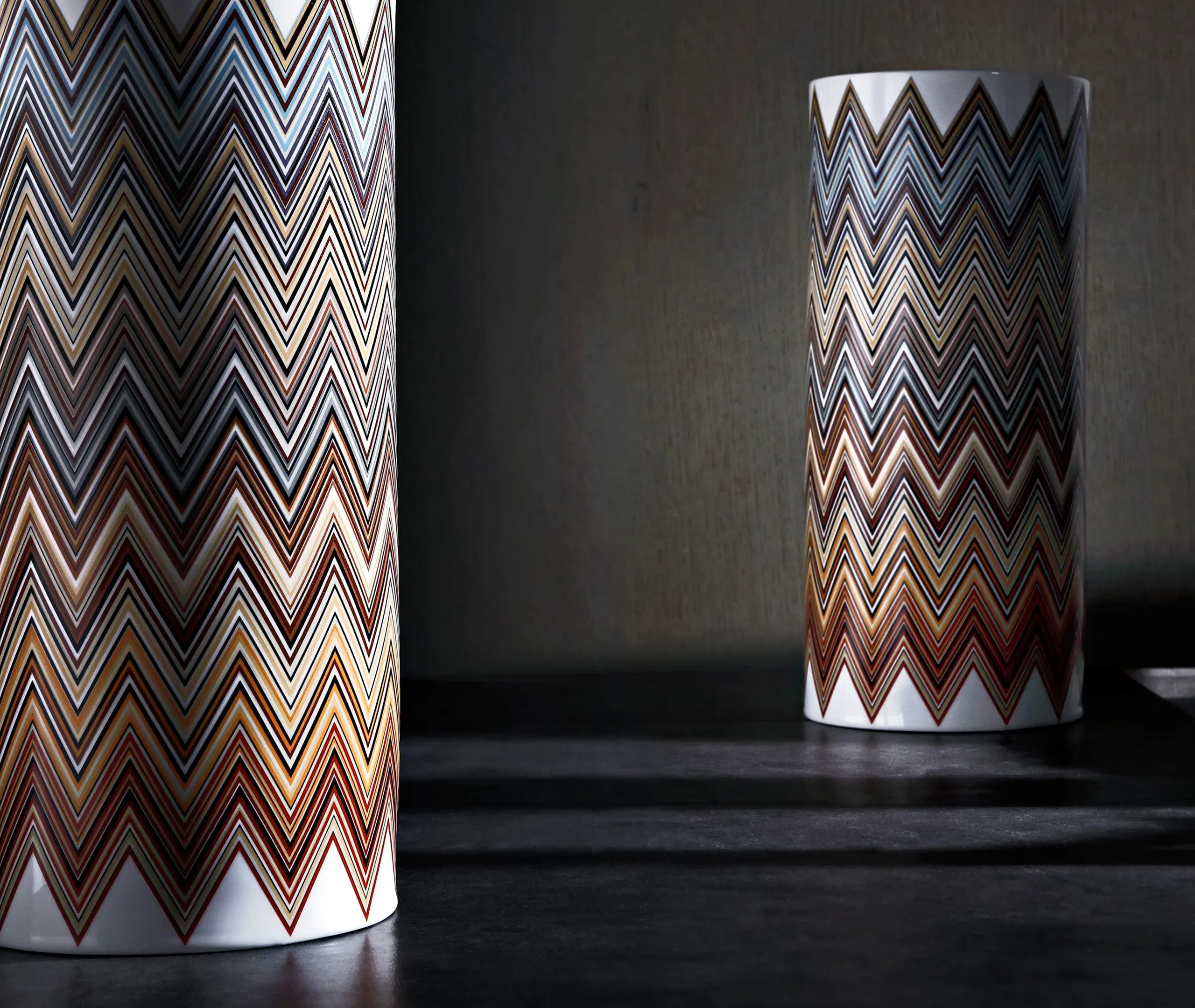 Tall Vase with Zigzag Pattern - Multicolour
