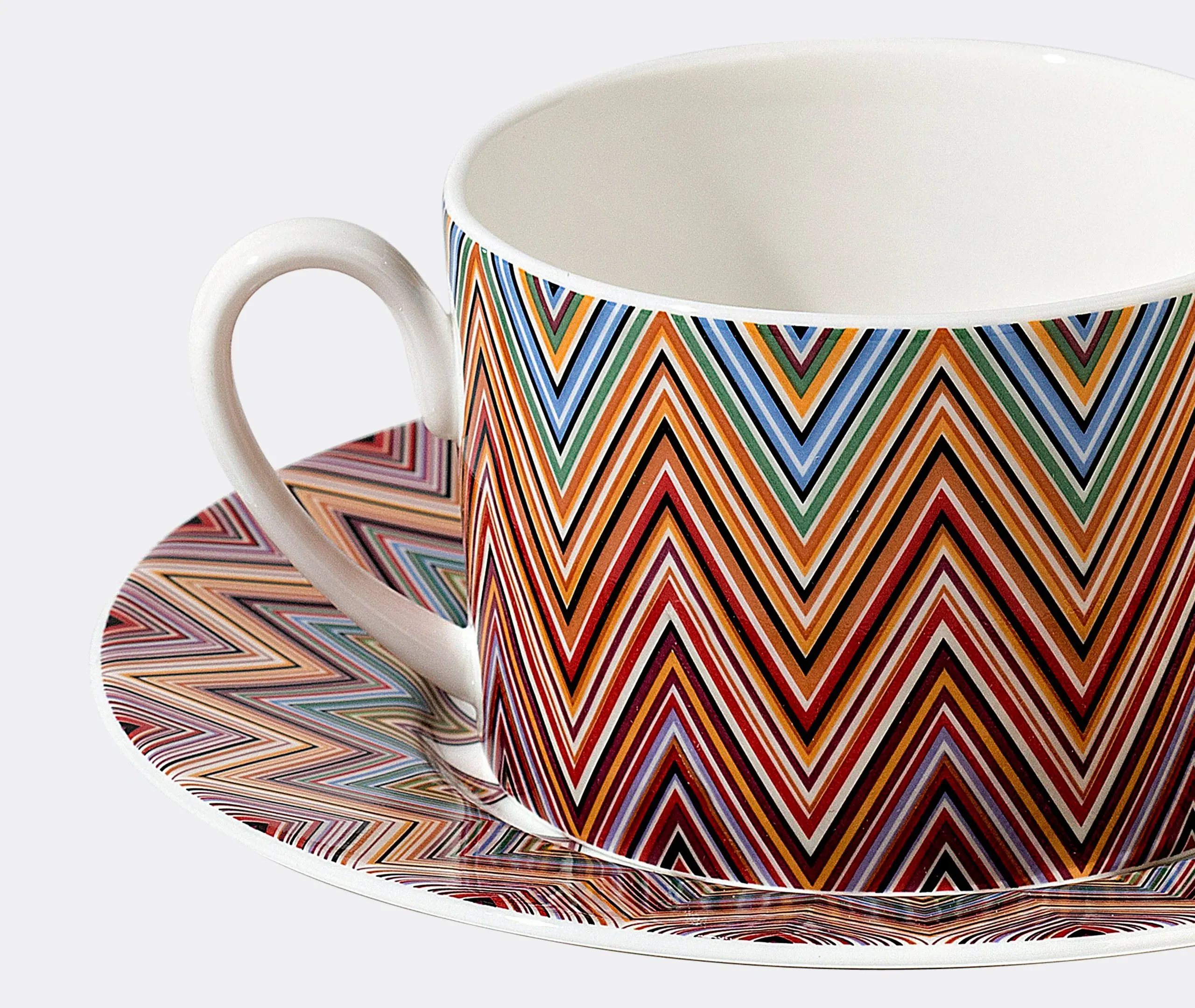 Teacup and Saucer Set of 2 - Multicolour Zigzag