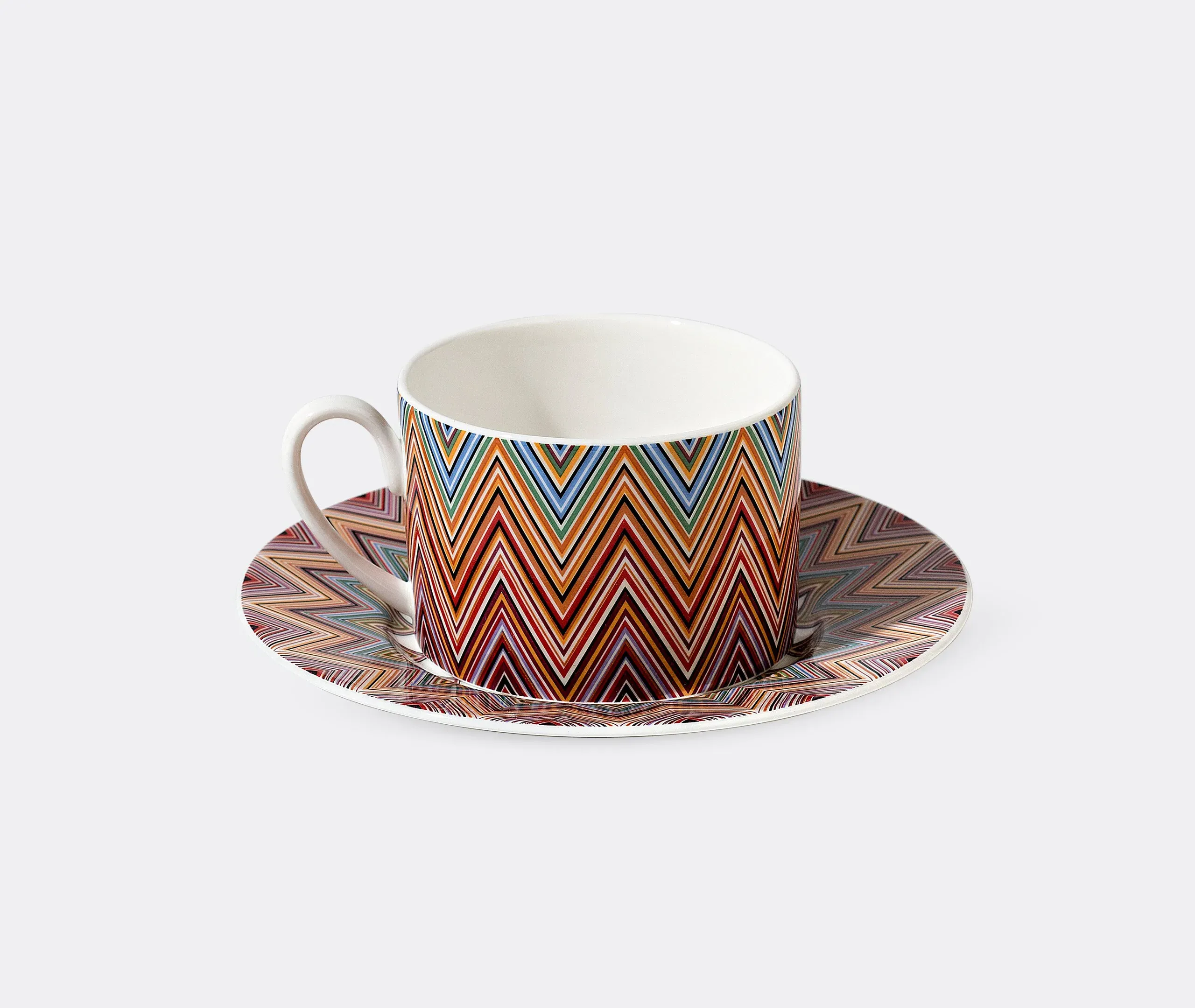 Teacup and Saucer Set of 2 - Multicolour Zigzag
