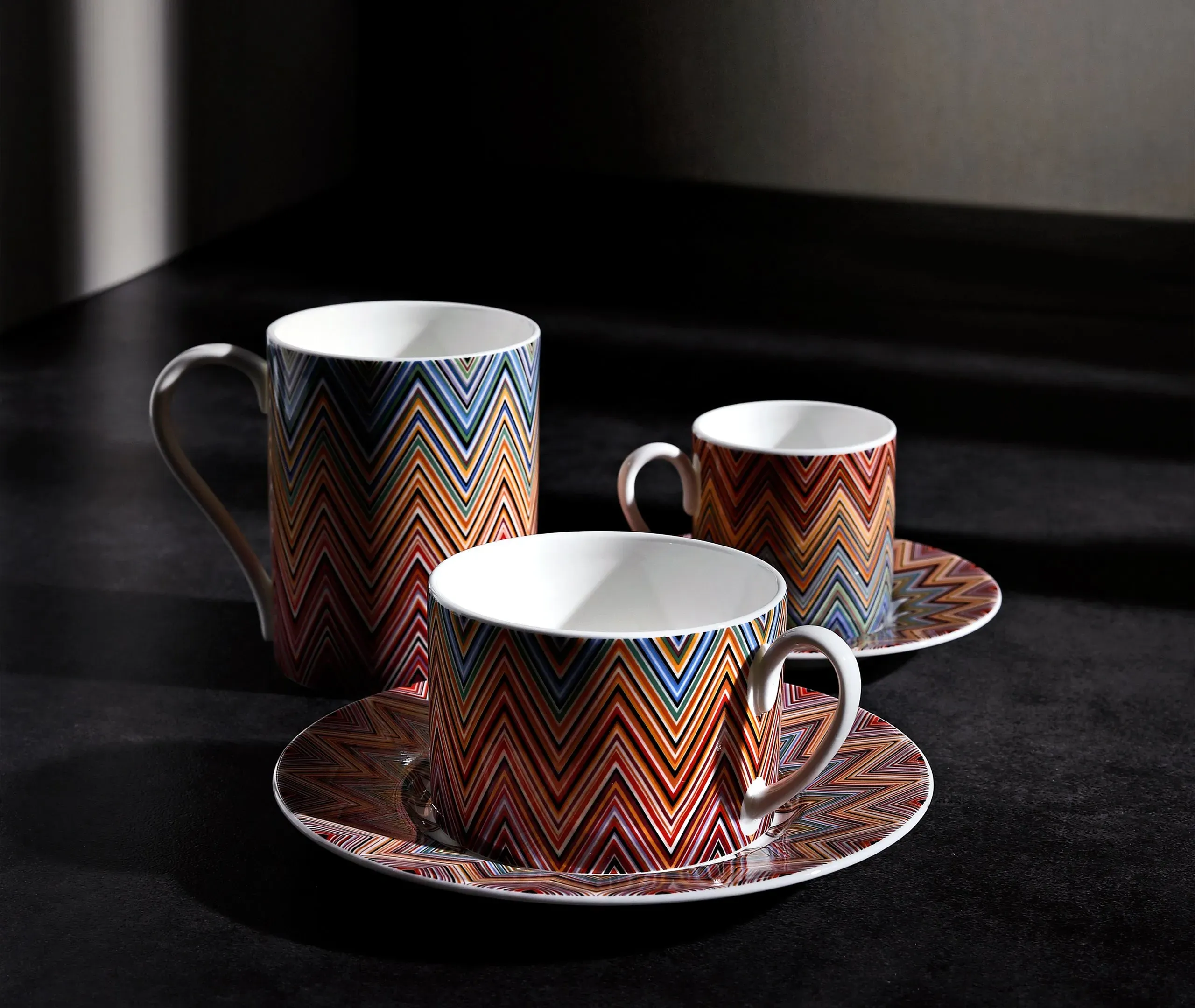 Teacup and Saucer Set of 2 - Multicolour Zigzag