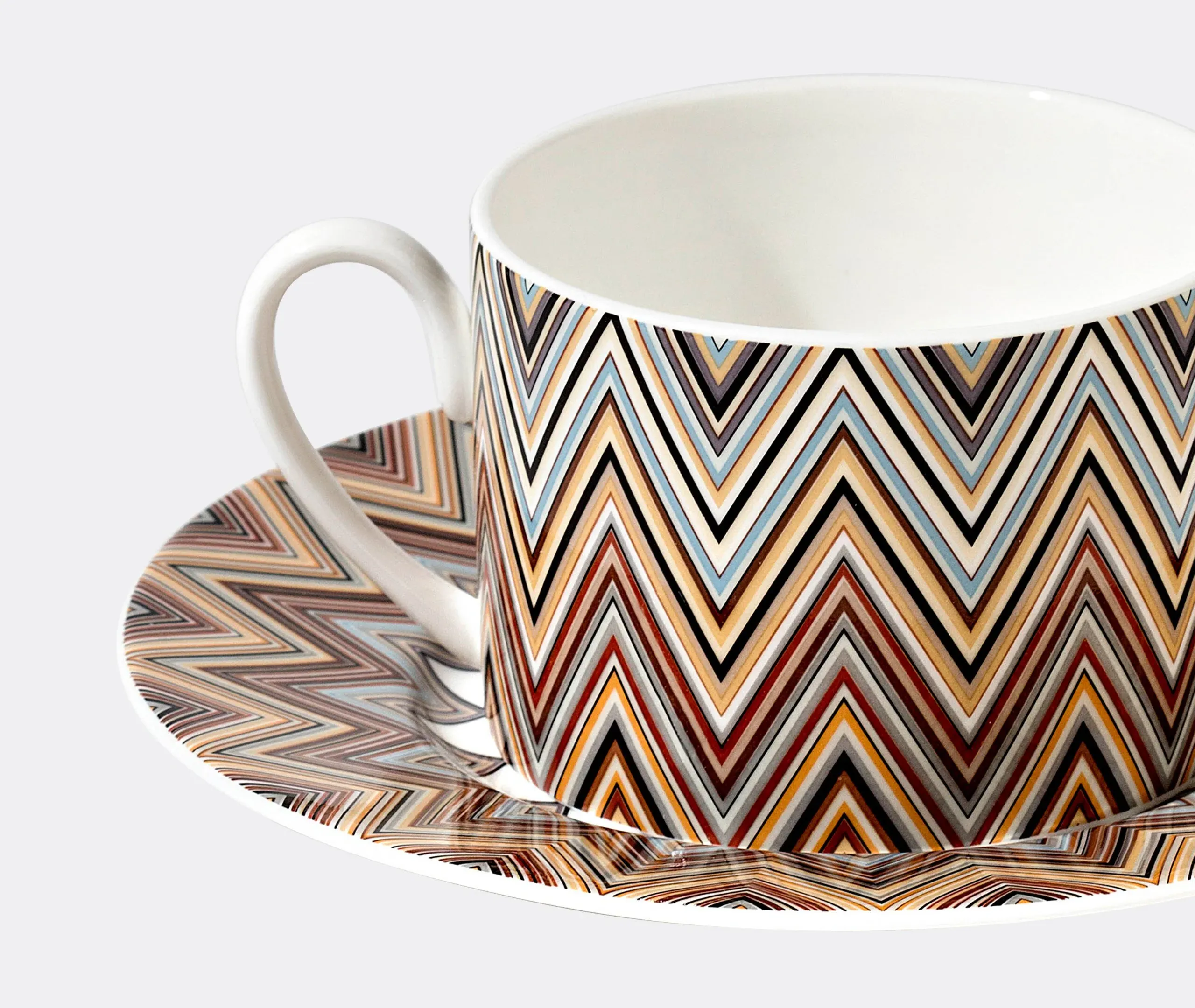 Teacup & Saucer Set of 2 - Multicolour, Ceramic