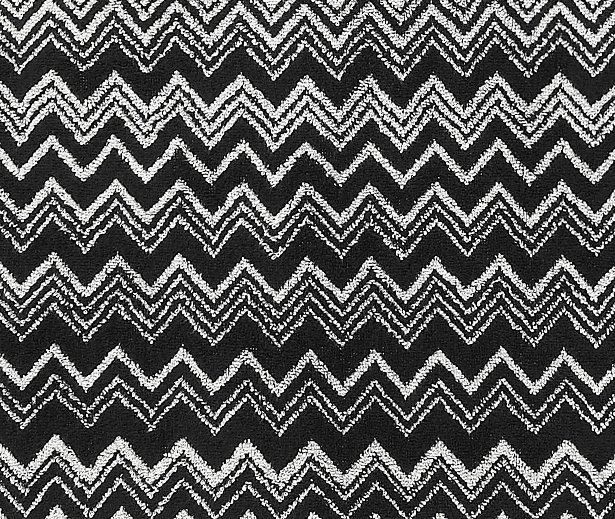 Towel Set with Zigzag Pattern - Black, Cotton