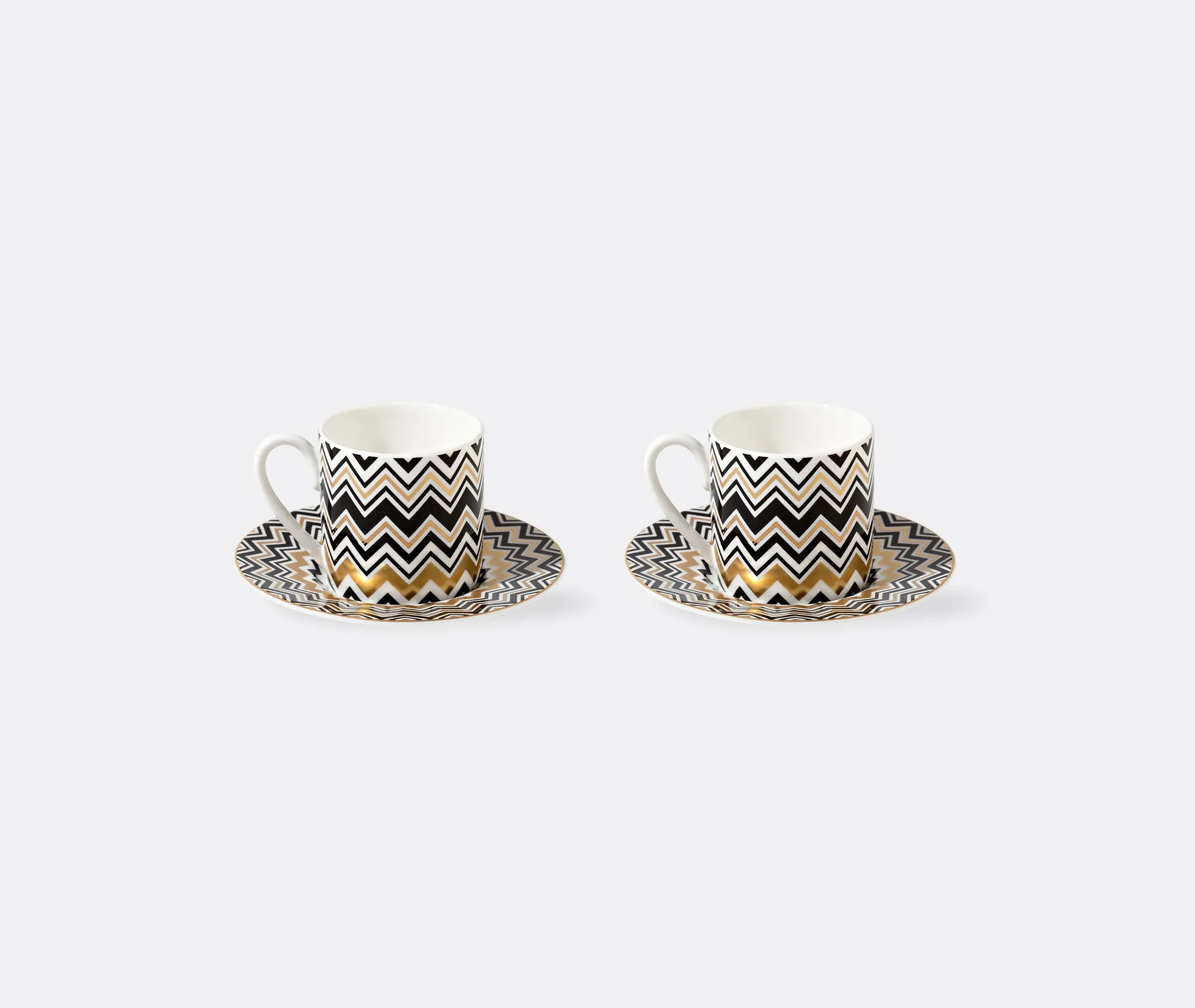 Zig Zag Gold Coffee Cup And Saucer Set - Multicolour