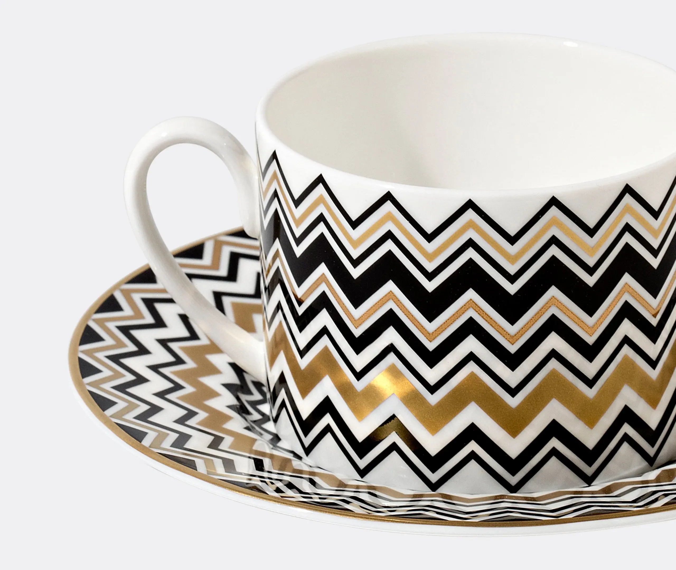 Zig Zag Gold Teacup And Saucer Set - Multicolour