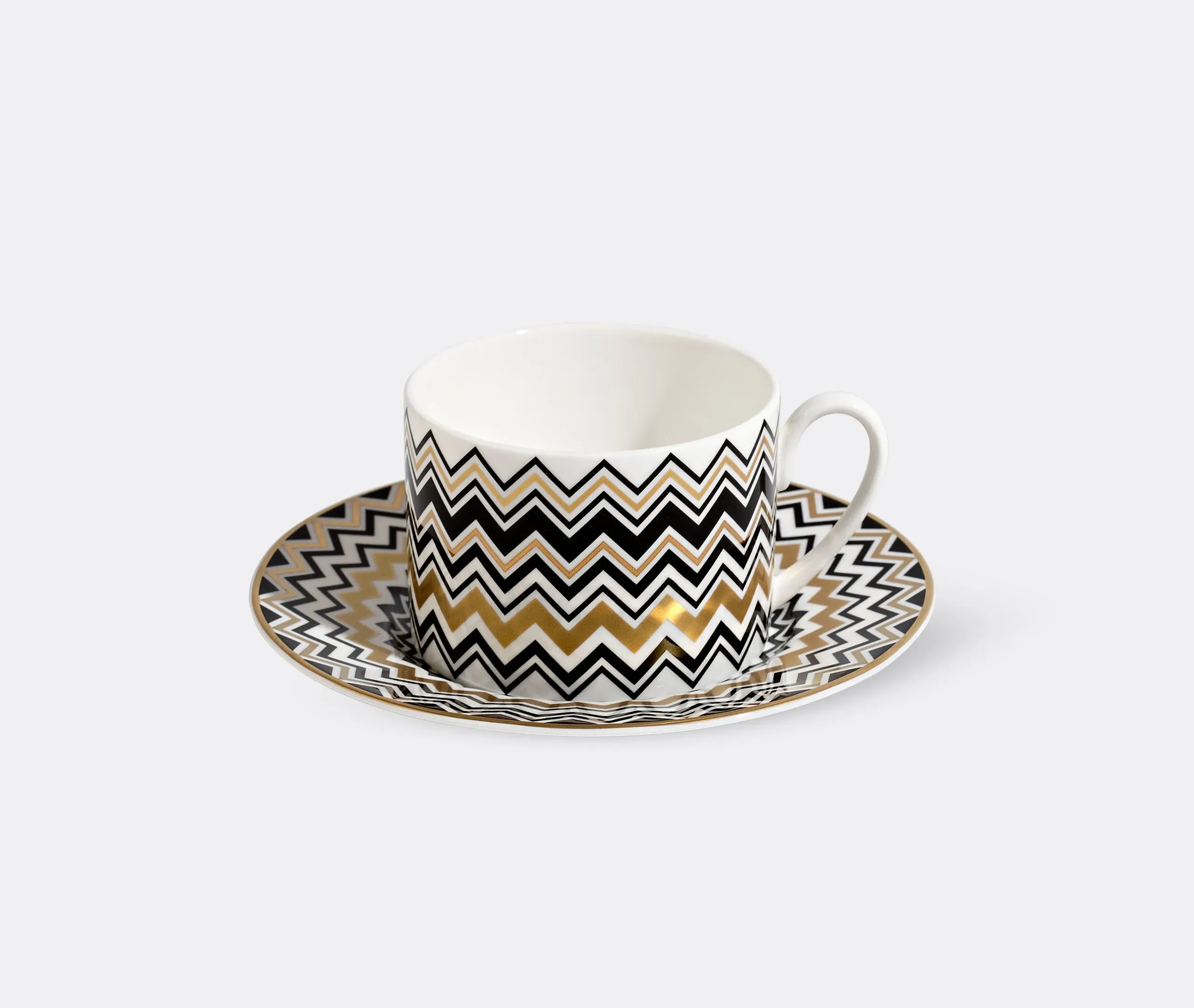 Zig Zag Gold Teacup And Saucer Set - Multicolour