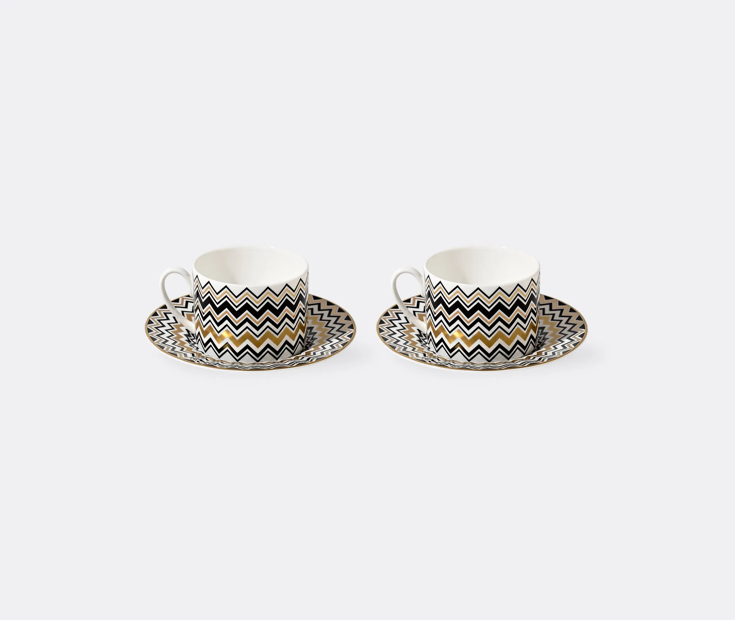 Zig Zag Gold Teacup And Saucer Set - Multicolour