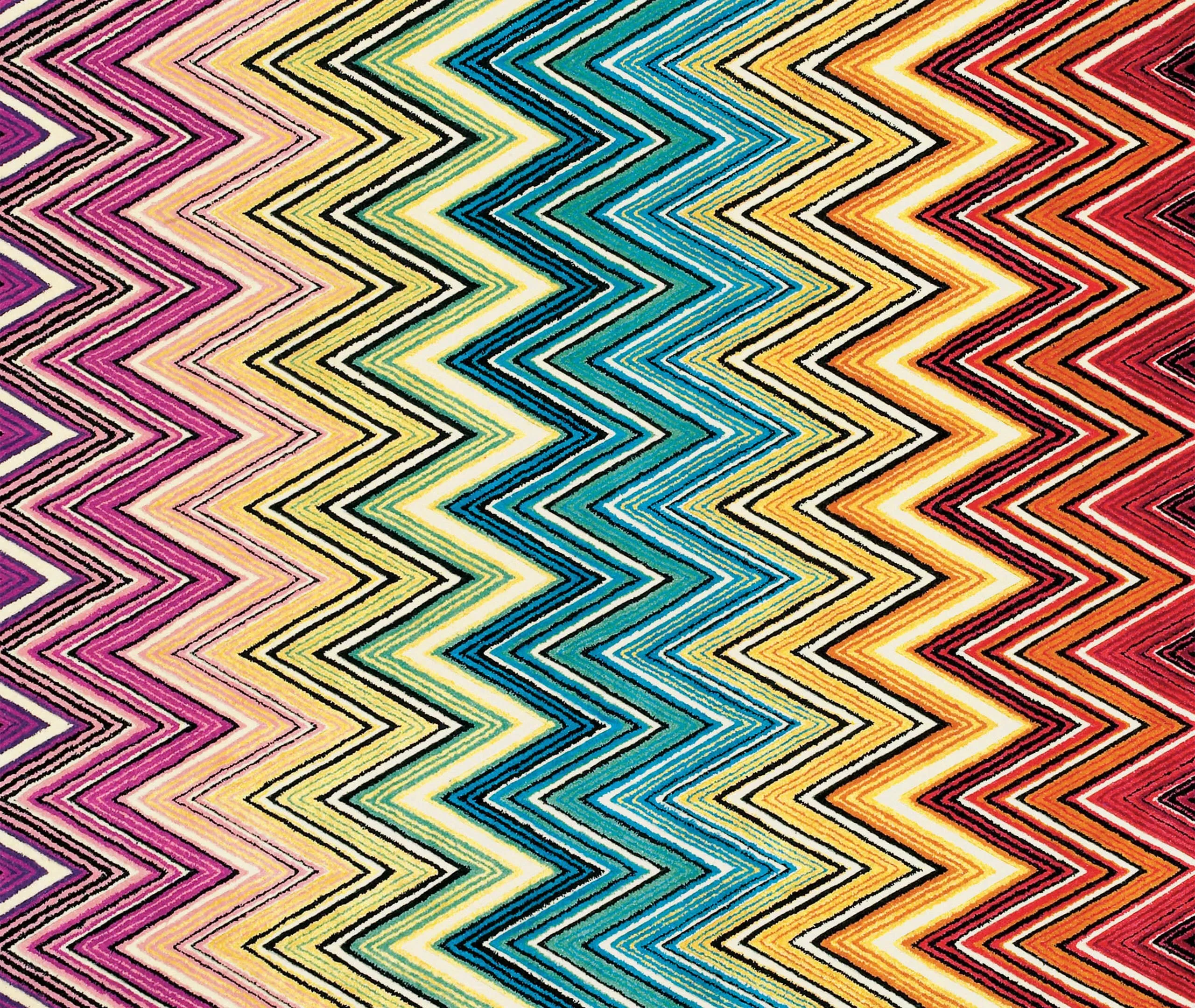 Zigzag Pattern Rug - Multicolor, Wool