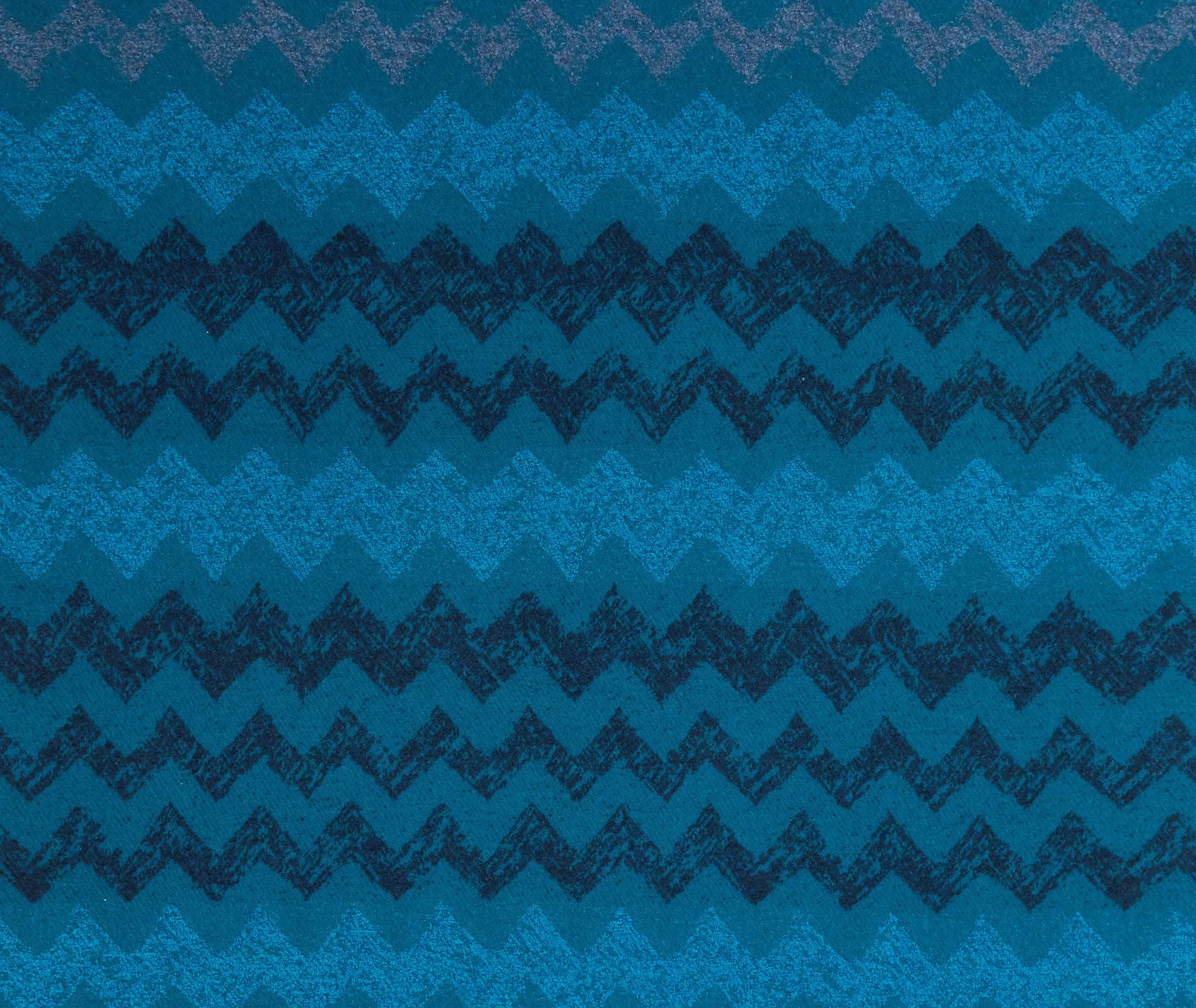 Zigzag Throw with Fringe - Petrol, Wool Blend