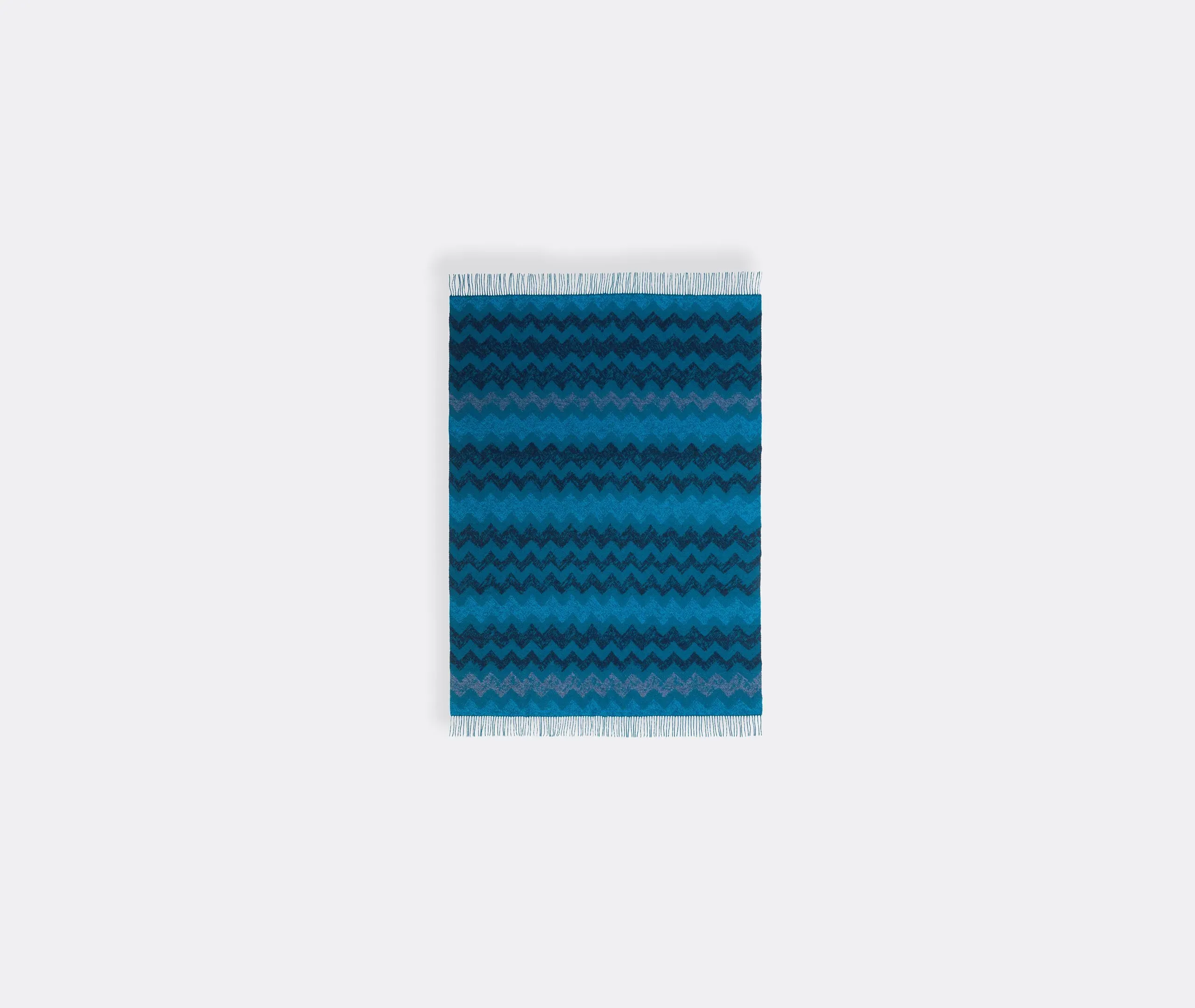 Zigzag Throw with Fringe - Petrol, Wool Blend