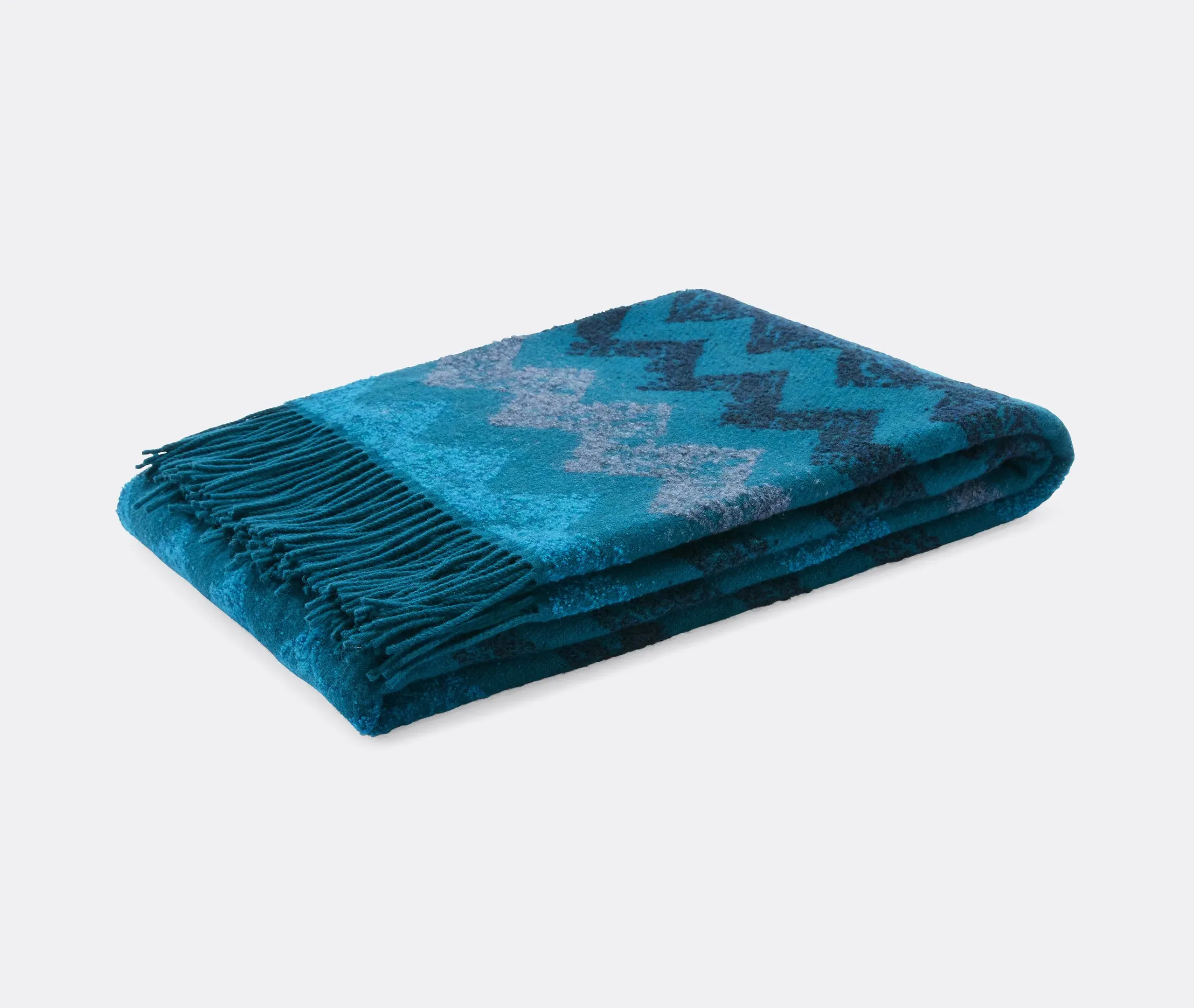 Zigzag Throw with Fringe - Petrol, Wool Blend