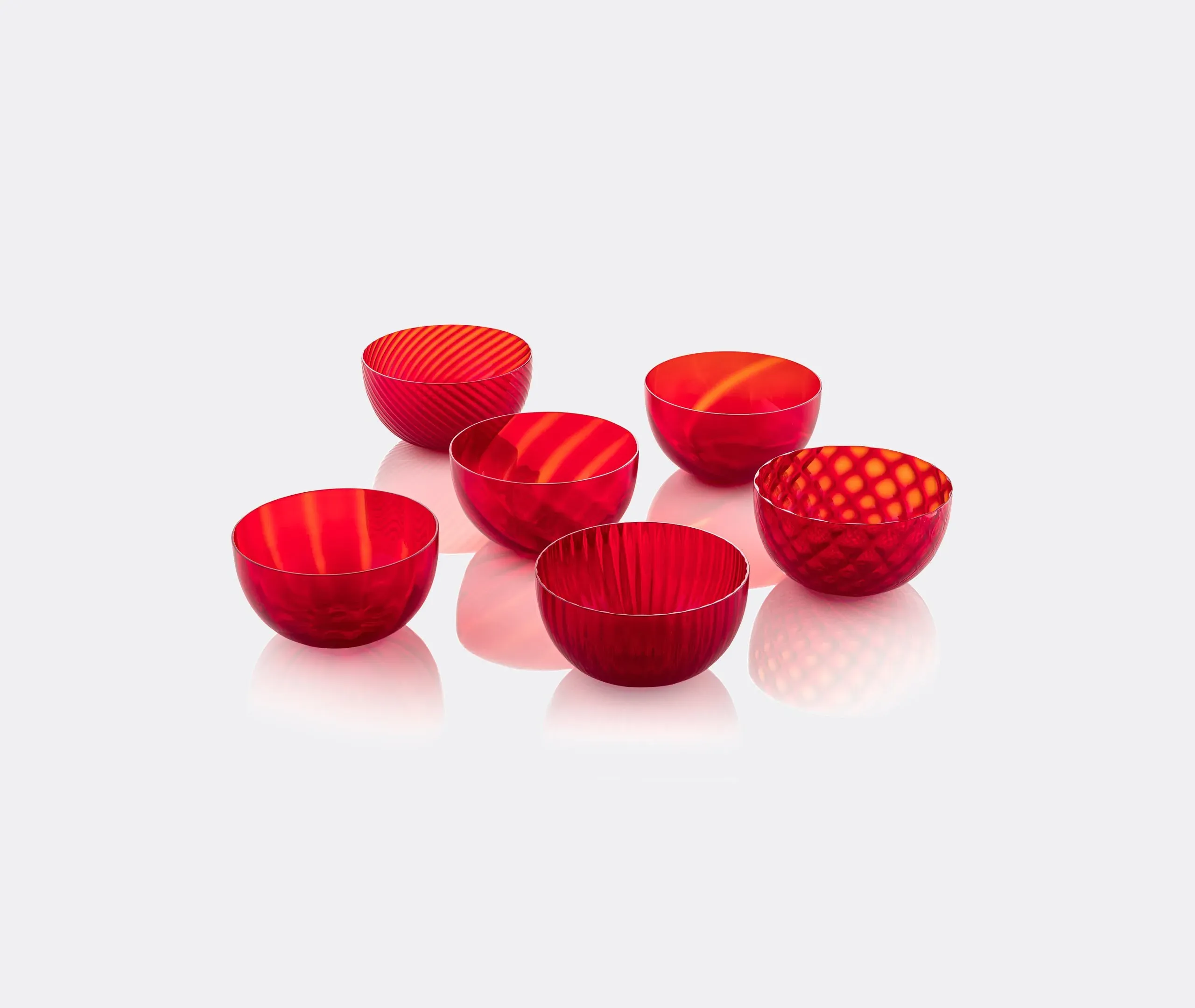 6-Piece Cup Set Assorted Textures - Red, Glass