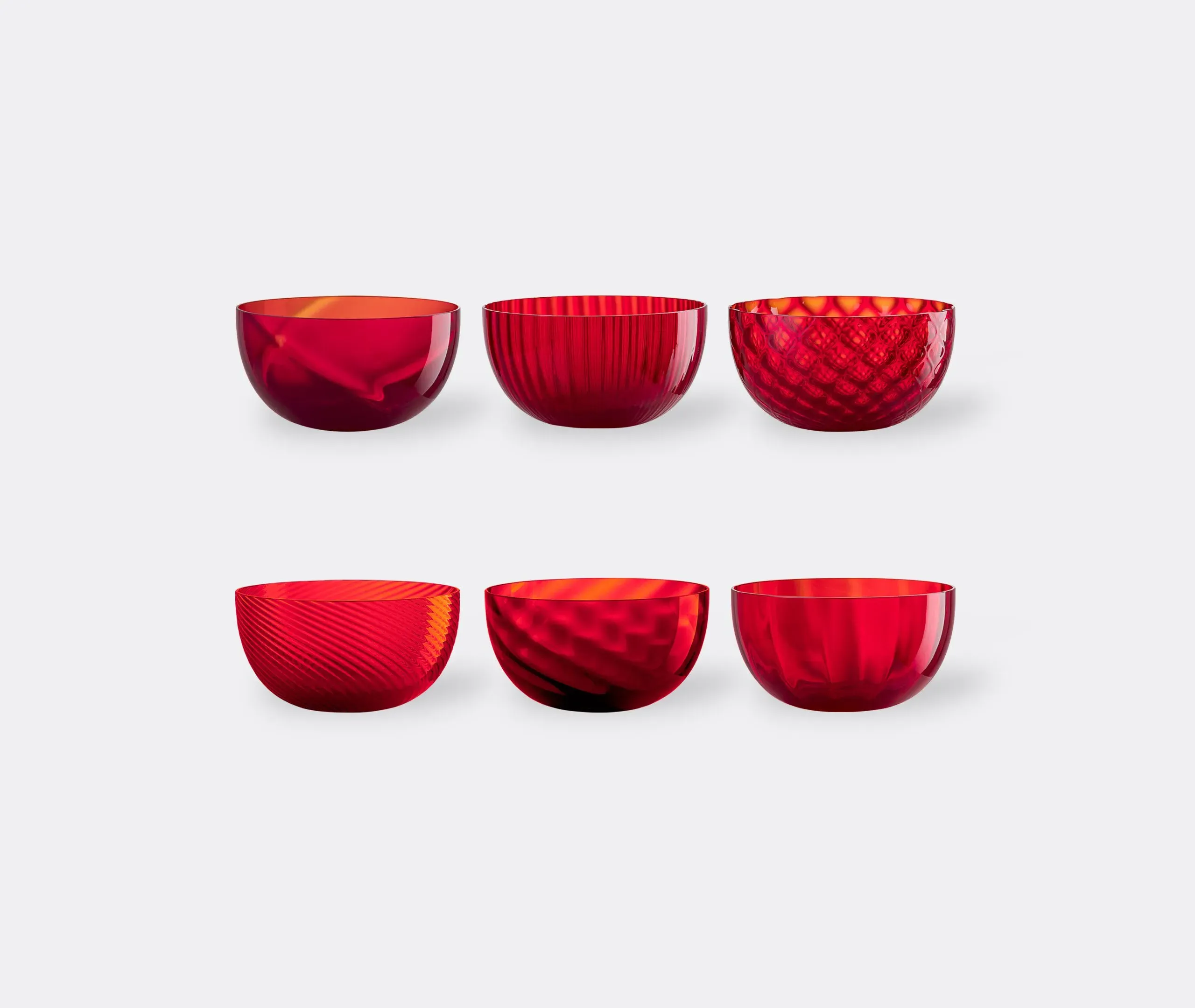 6-Piece Cup Set Assorted Textures - Red, Glass
