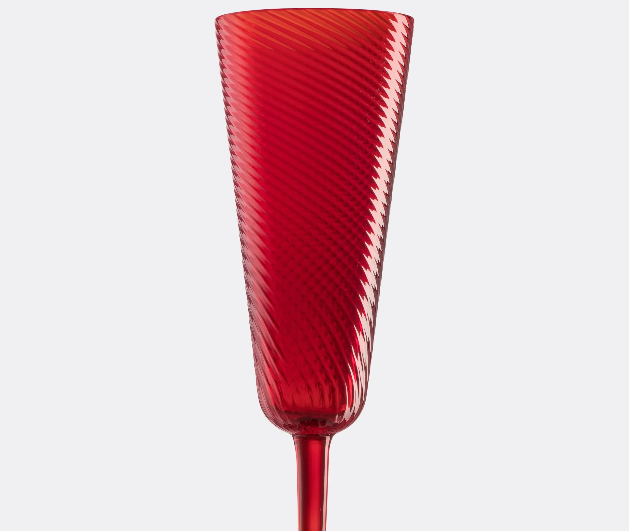 Champagne Flute with Textured Surface - Red Glass