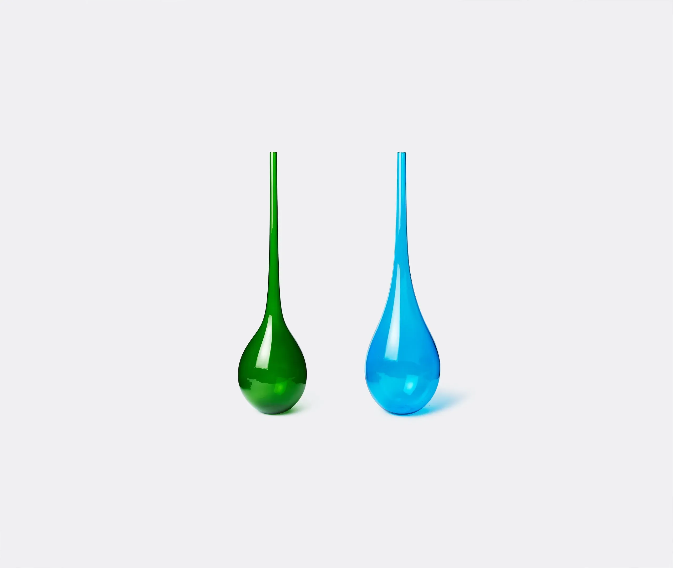 Elongated Neck Vase with Curves - Green, Glass