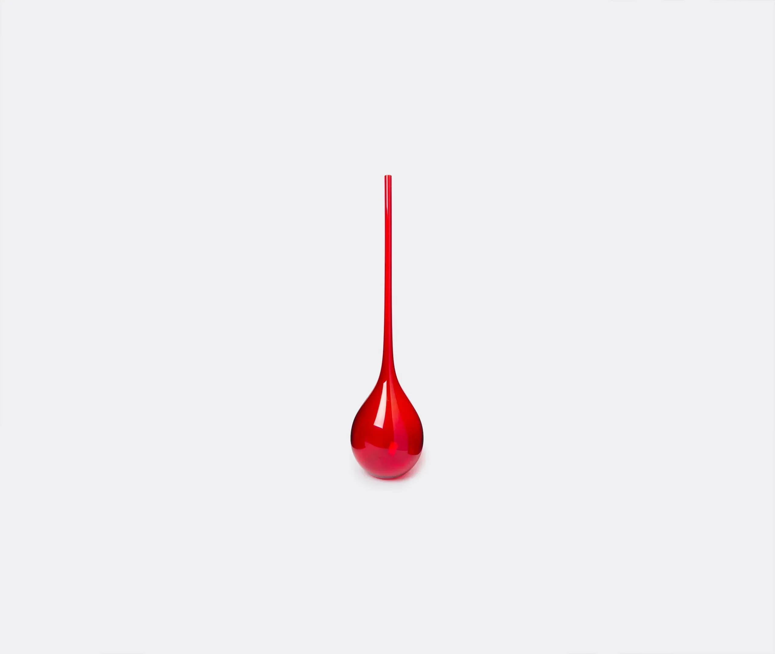Elongated Neck Vase with Curves - Red, Glass