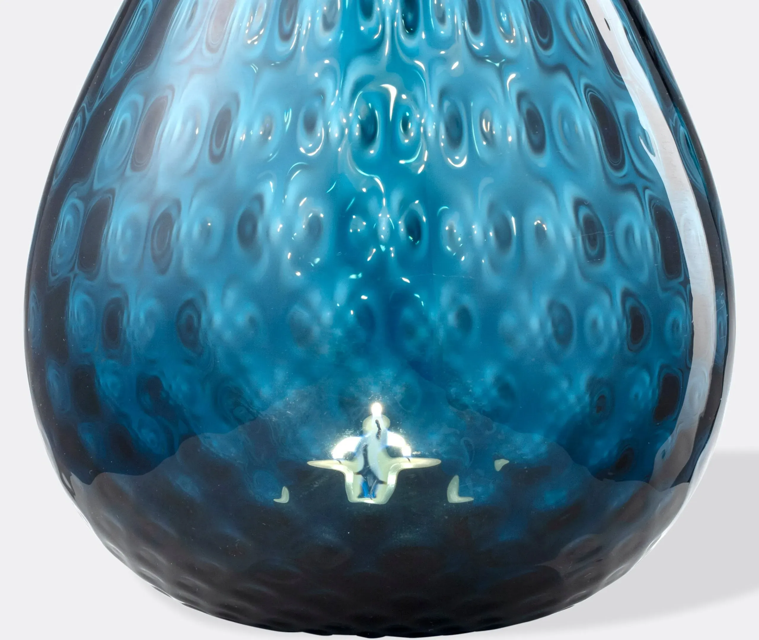 Large Candle Holder with Texture - Blue, Glass