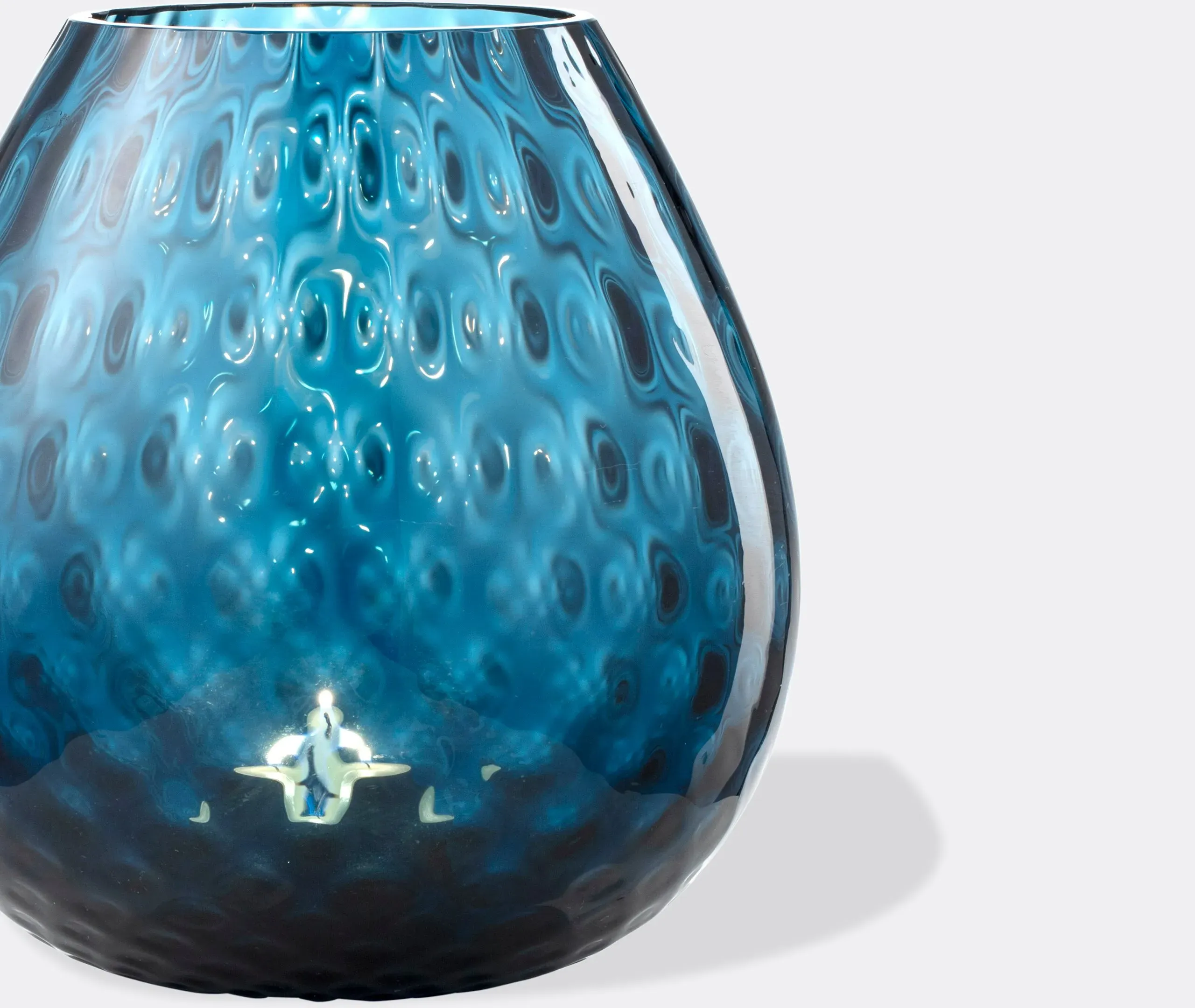 Large Candle Holder with Texture - Blue, Glass