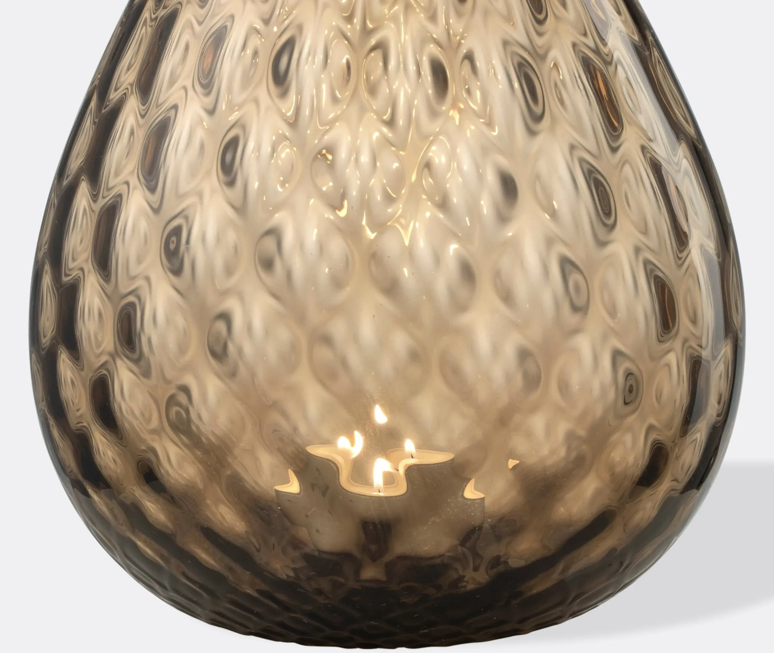 Large Candle Holder with Texture - Brown, Glass