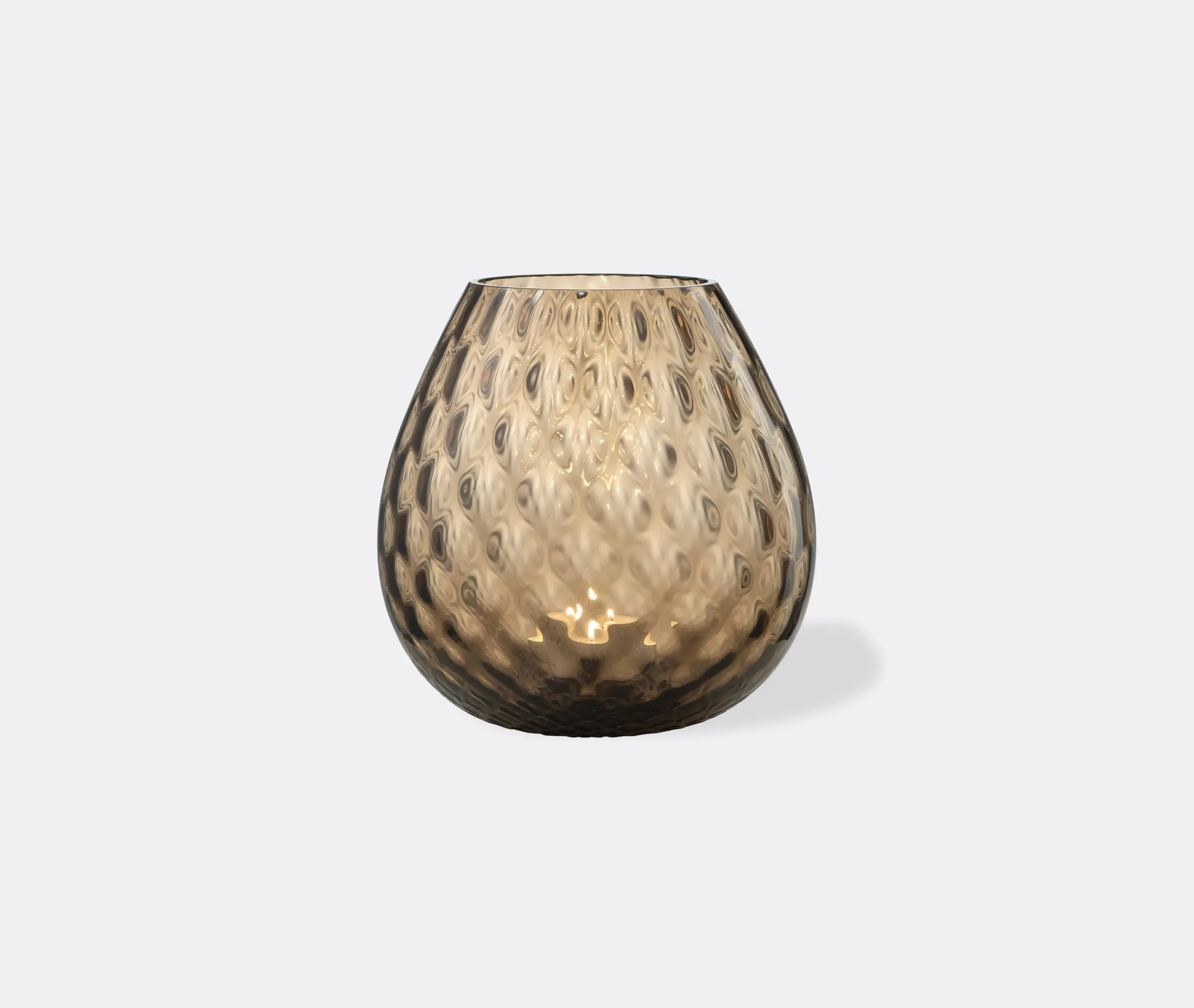 Large Candle Holder with Texture - Brown, Glass
