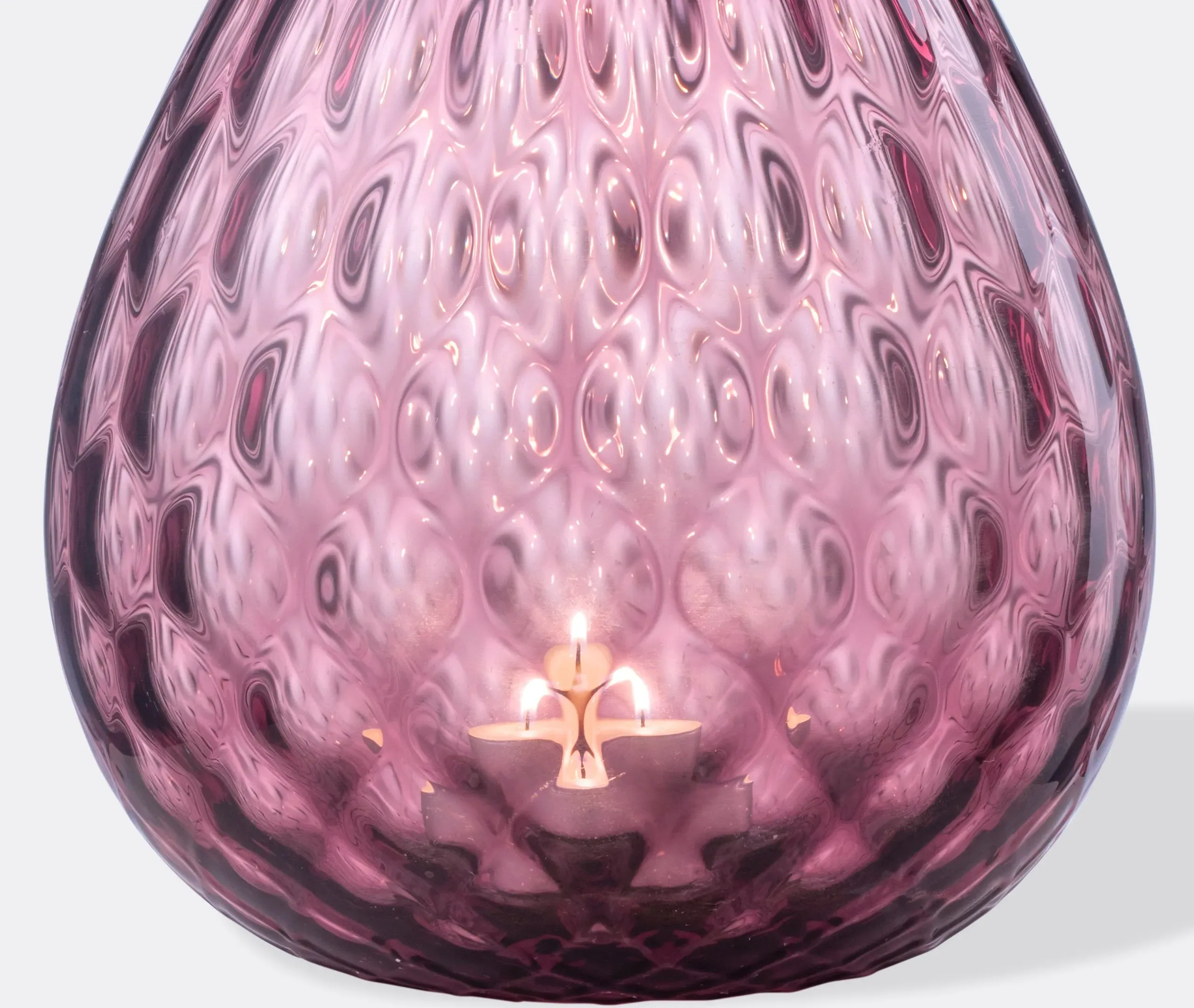 Large Candle Holder with Texture - Purple, Glass