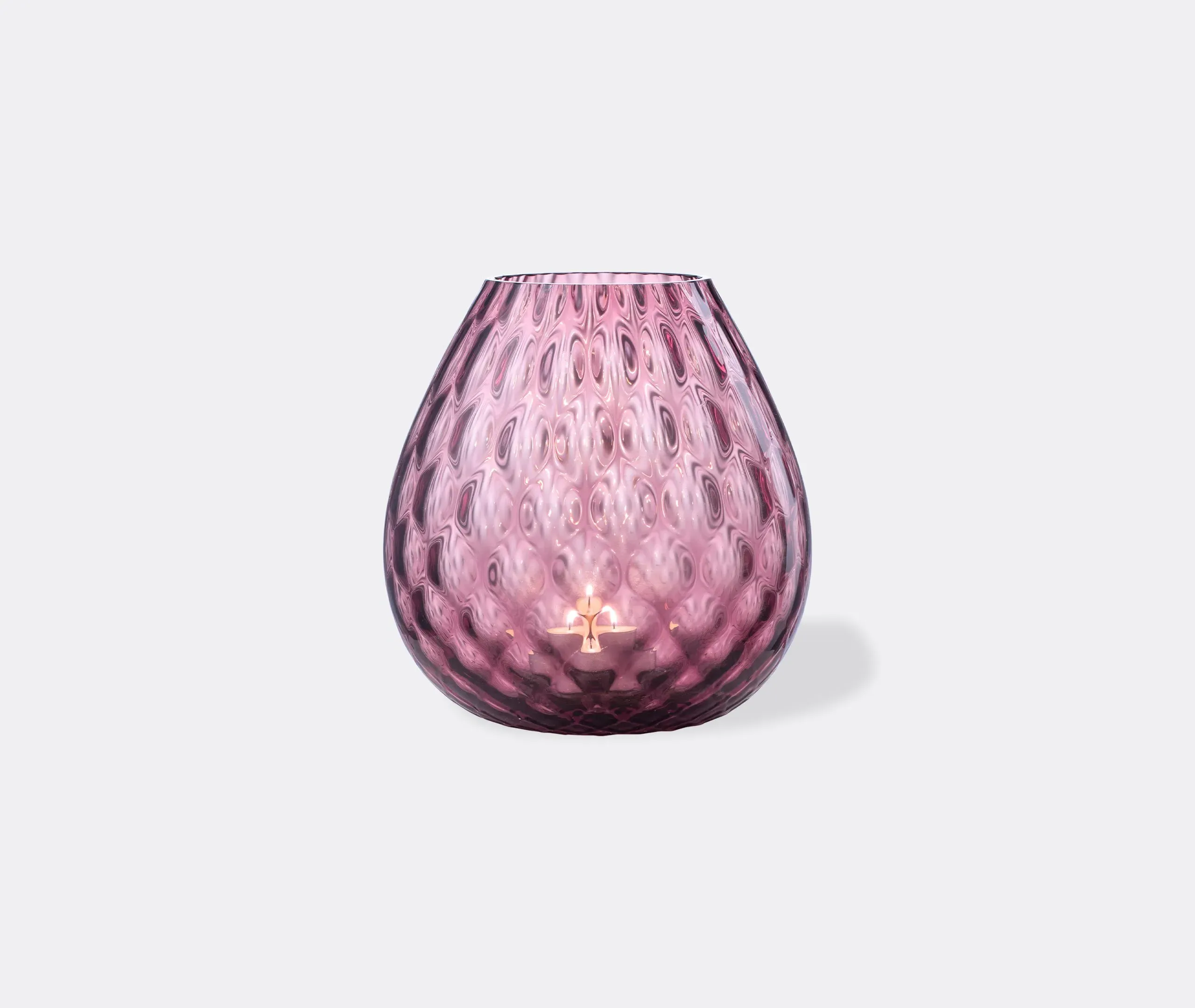 Large Candle Holder with Texture - Purple, Glass
